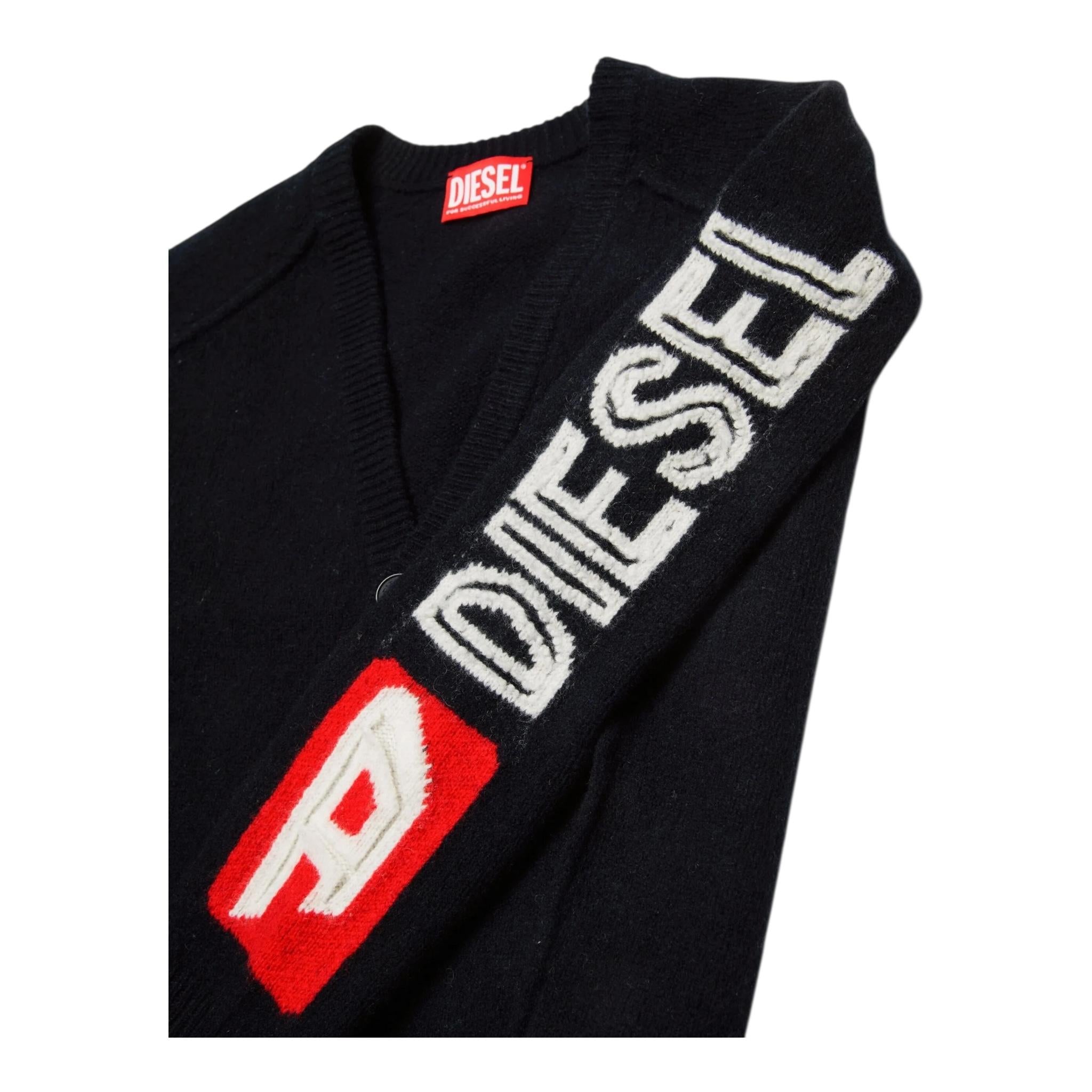 DIESEL cardigan tinta unita con stampa Nero per Bambino J02073X NERO DIESEL