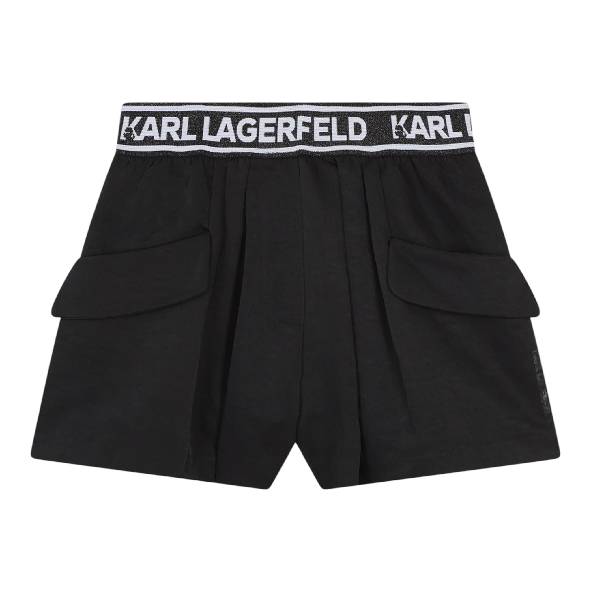 KARL LAGERFELD short tinta unita con elastic in vita logato Nero per Bambina Z30201 NERO KARL LAGERFELD