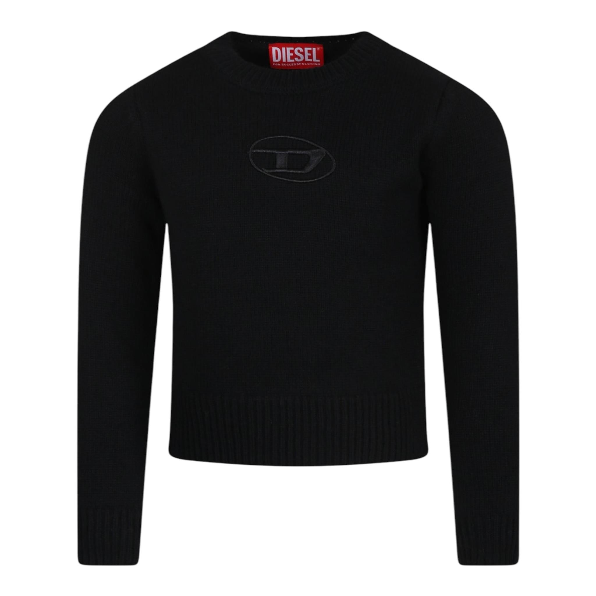 DIESEL maglia tinta unita girocollo con logo Nero per Bambina J02084 NERO DIESEL