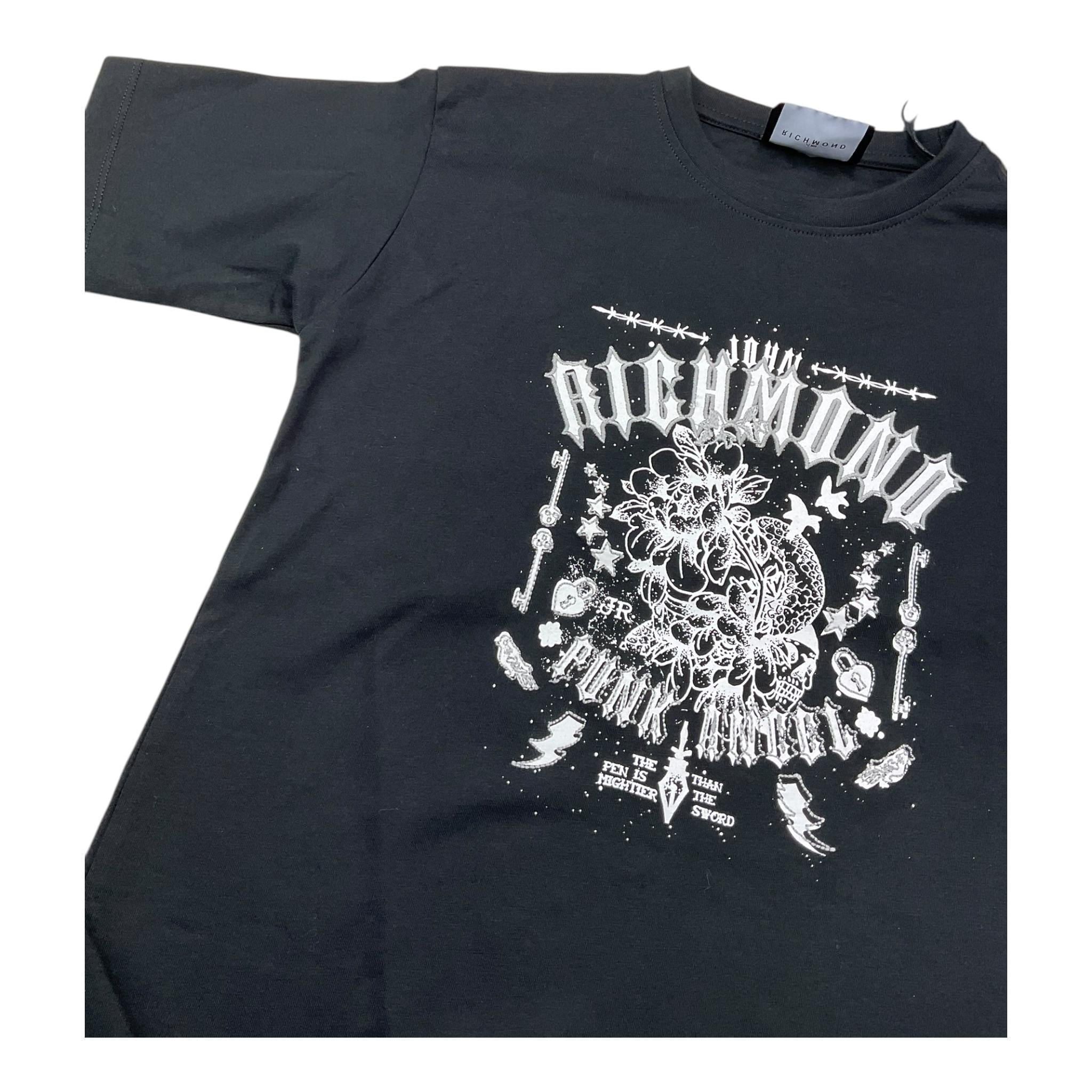 JOHN RICHMOND t-shirt girocollo tinta unita con stampa Nero per Bambino RGA25039TS NERO JOHN RICHMOND