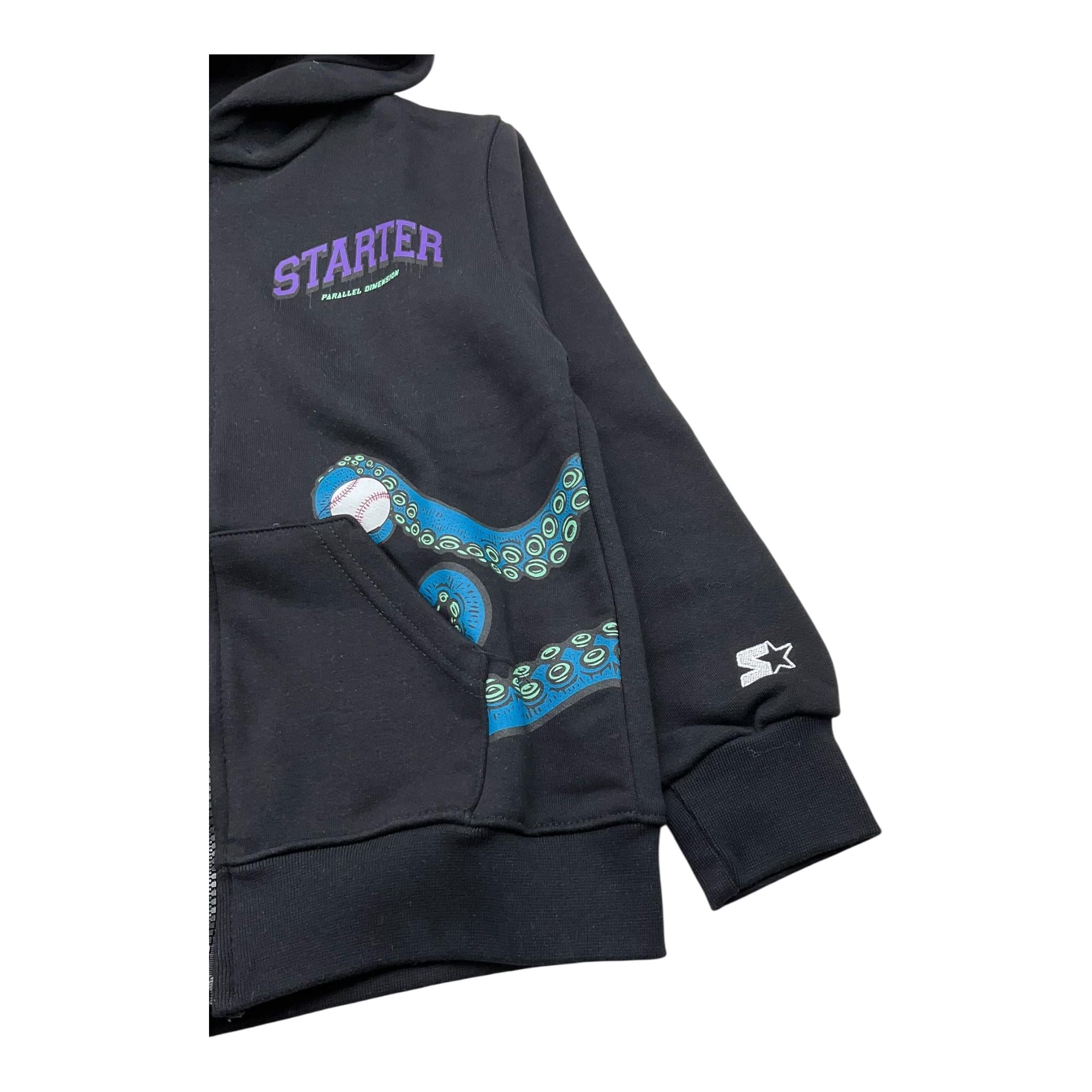 STARTER felpa con zip e cappuccio tinta unita con stampa Nero per Bambino 1305 NERO STARTER