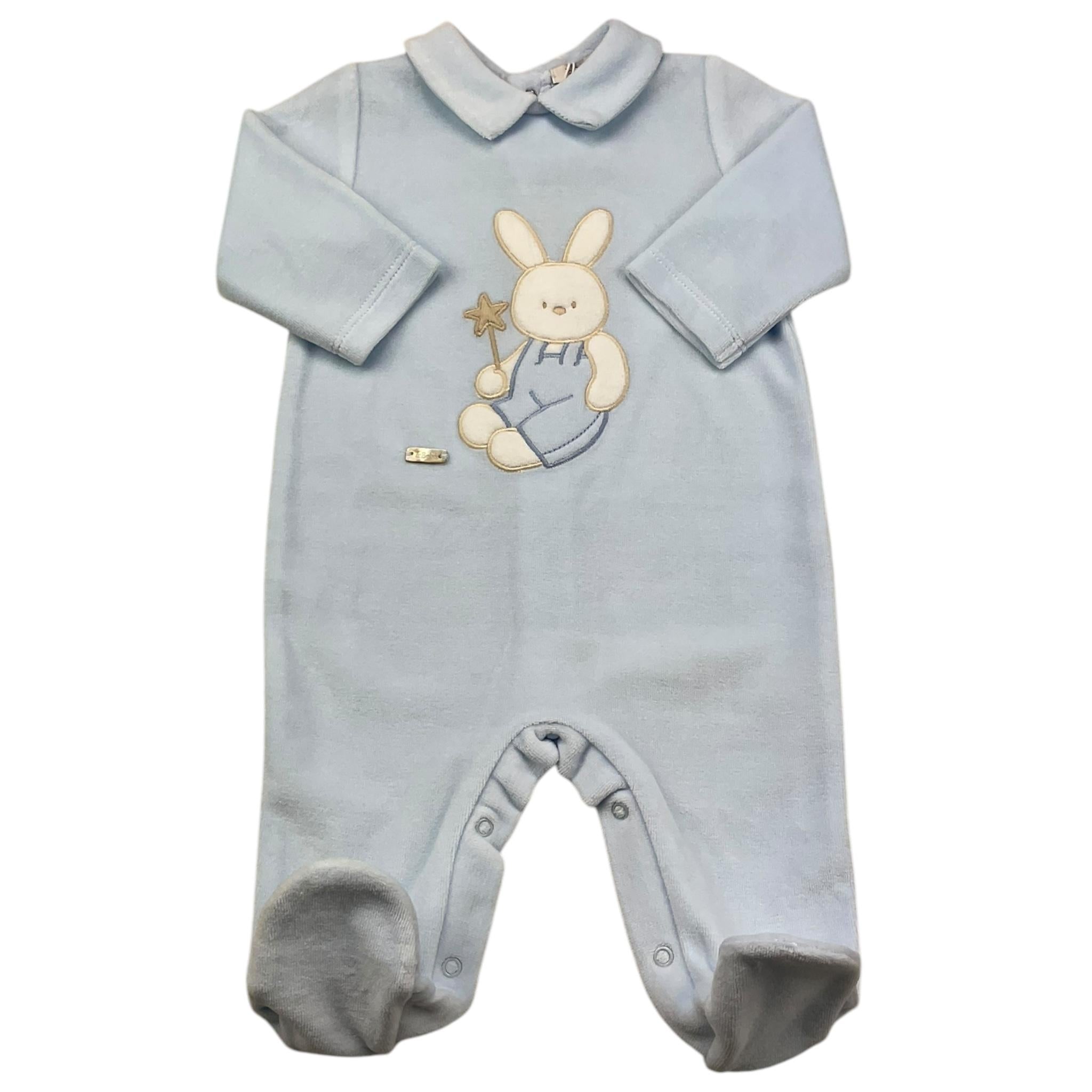 LE BEBE' tutina manica lunga tinta unita in ciniglia Azzurro per Neonato LBB5072 AZZURRO LE BEBE'