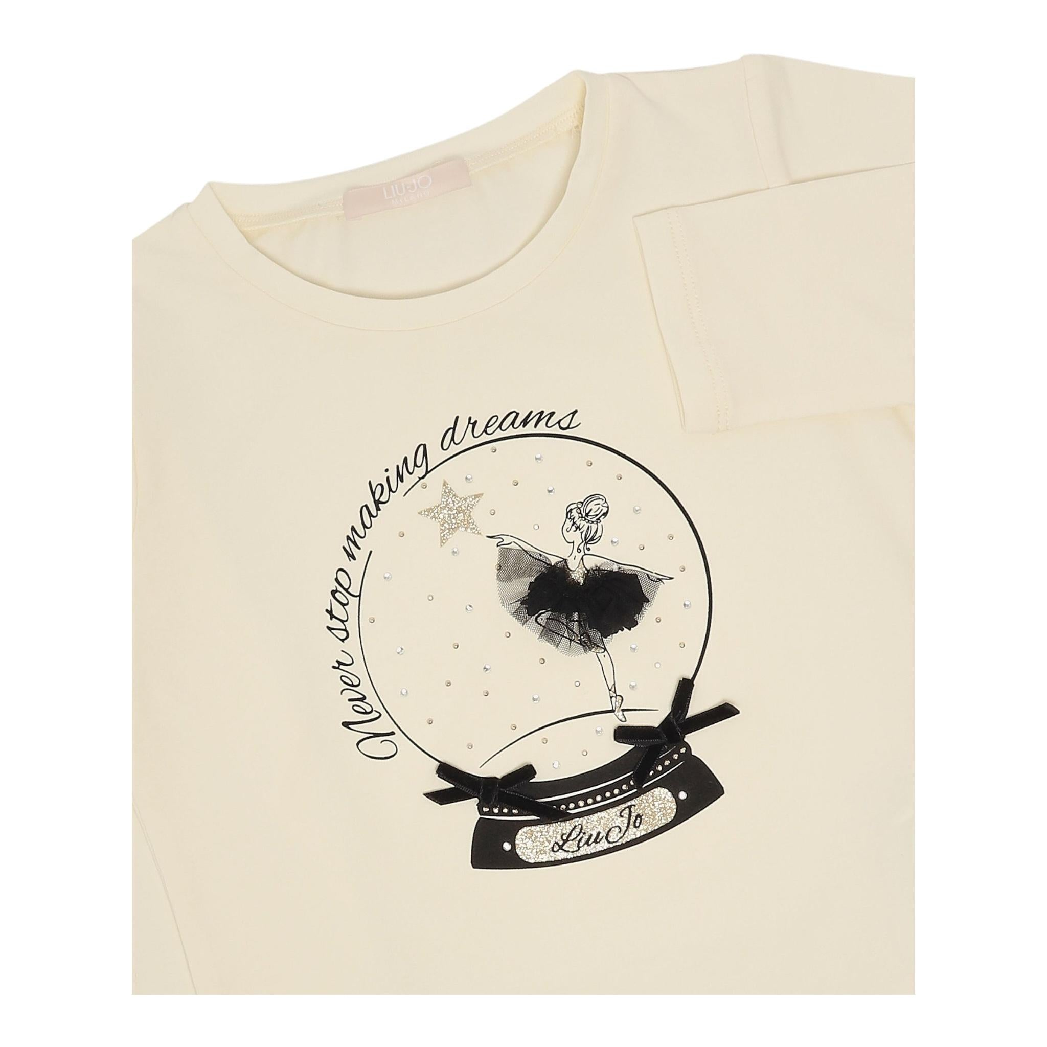 LIU JO shirt girocollo tinta unita con stampa in contrasto Panna per Bambina KF4117 PANNA LIU JO
