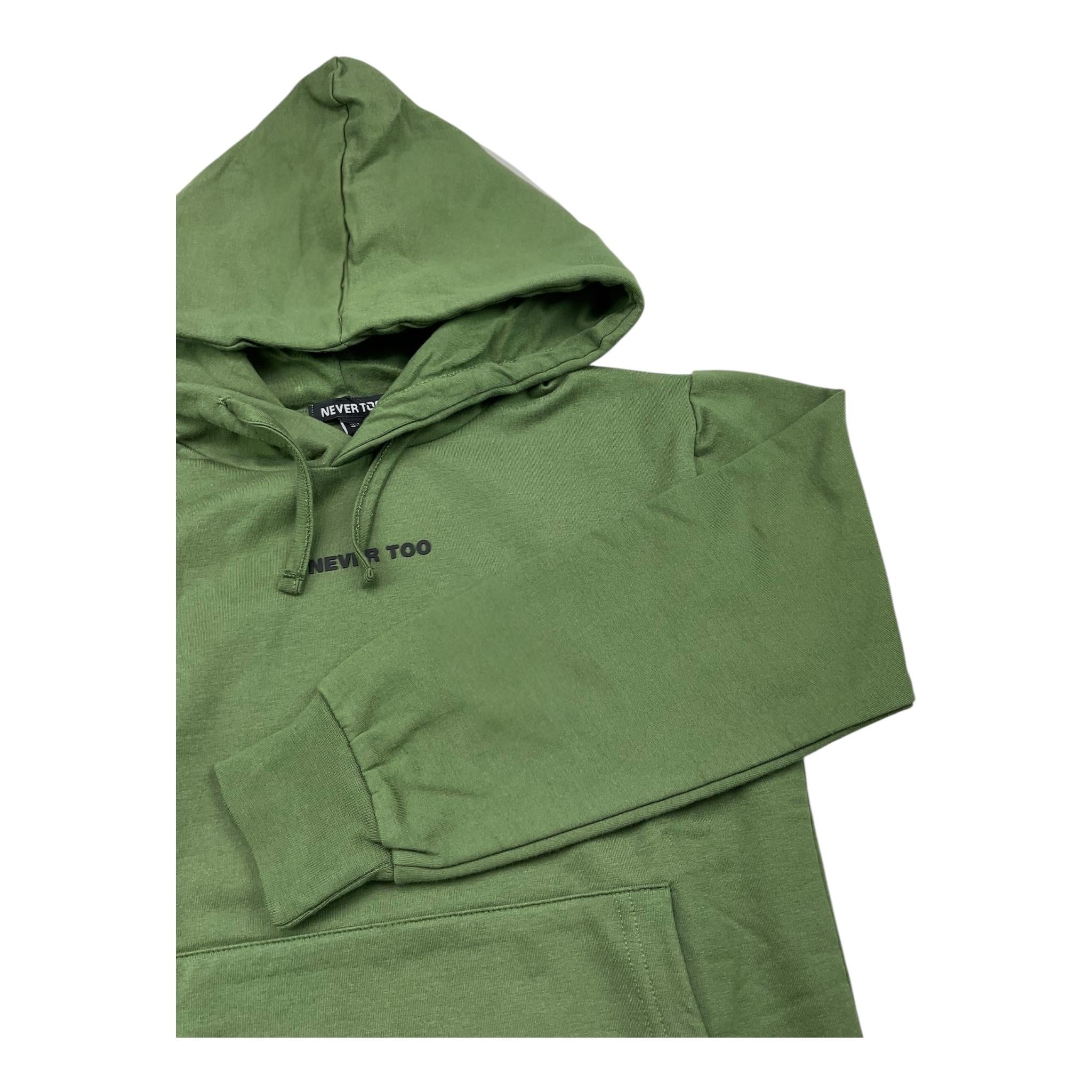 NEVER TOO felpa chiusa con cappuccio tinta unita con logo Verde per Bambino NT2081R VERDE NEVER TOO
