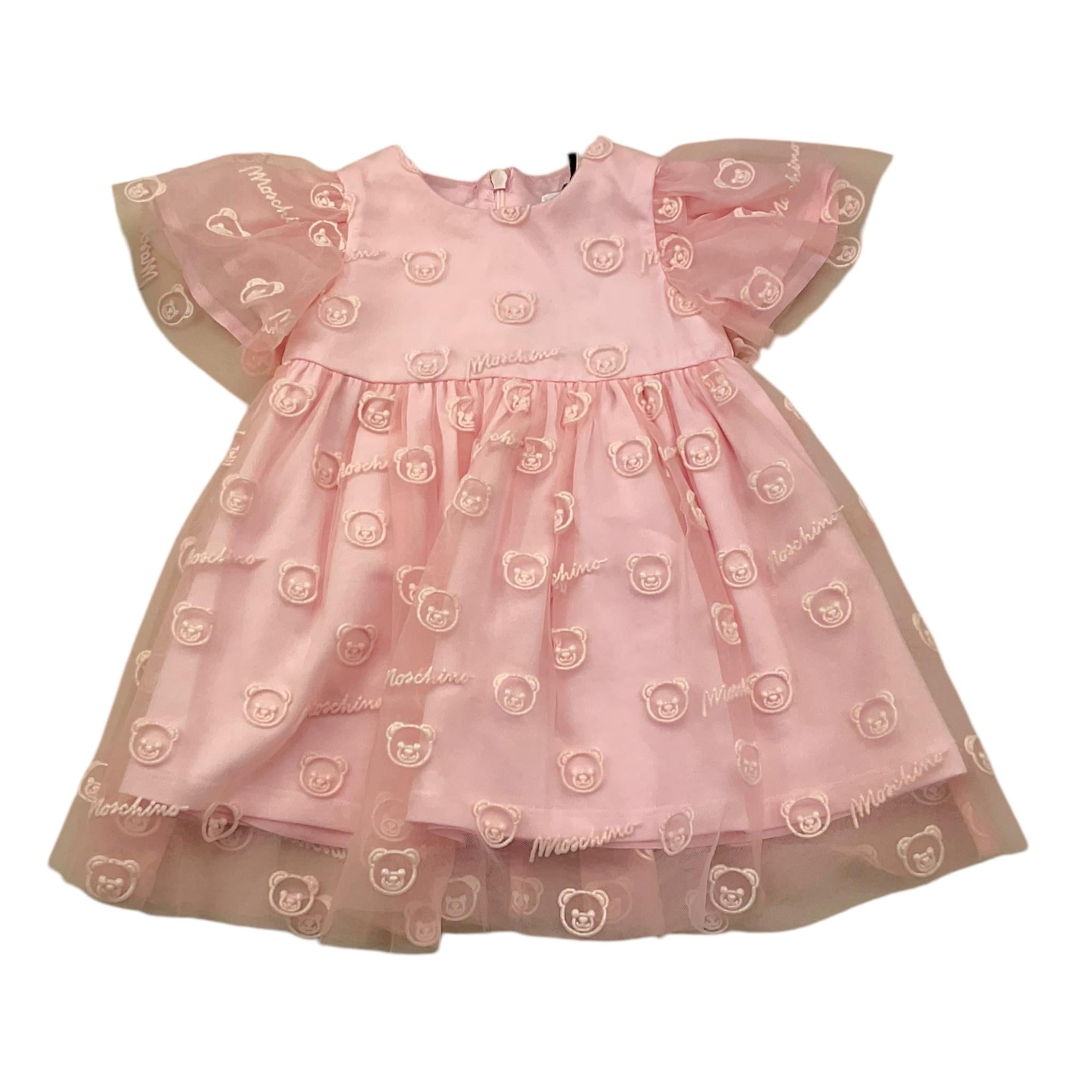 MOSCHINO abito tinta unita con ricami e tulle Rosa per Neonata MDV0CS ROSA MOSCHINO