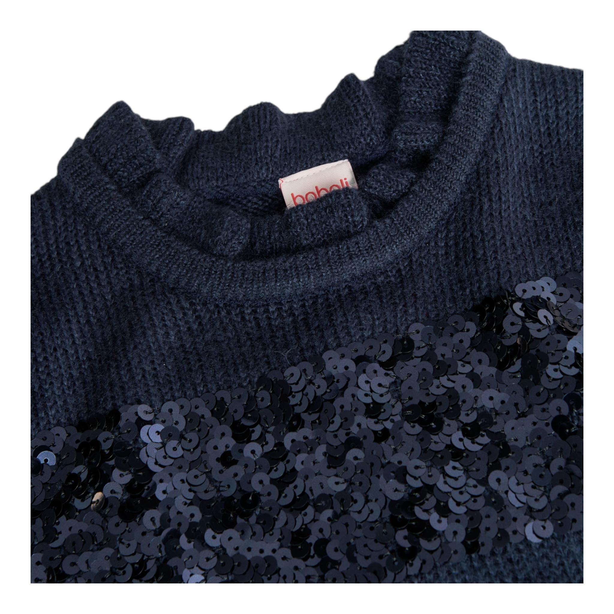 BOBOLI abito in maglia girocollo tinta unita cn paillttes Blu per Bambina 729244 BLU BOBOLI