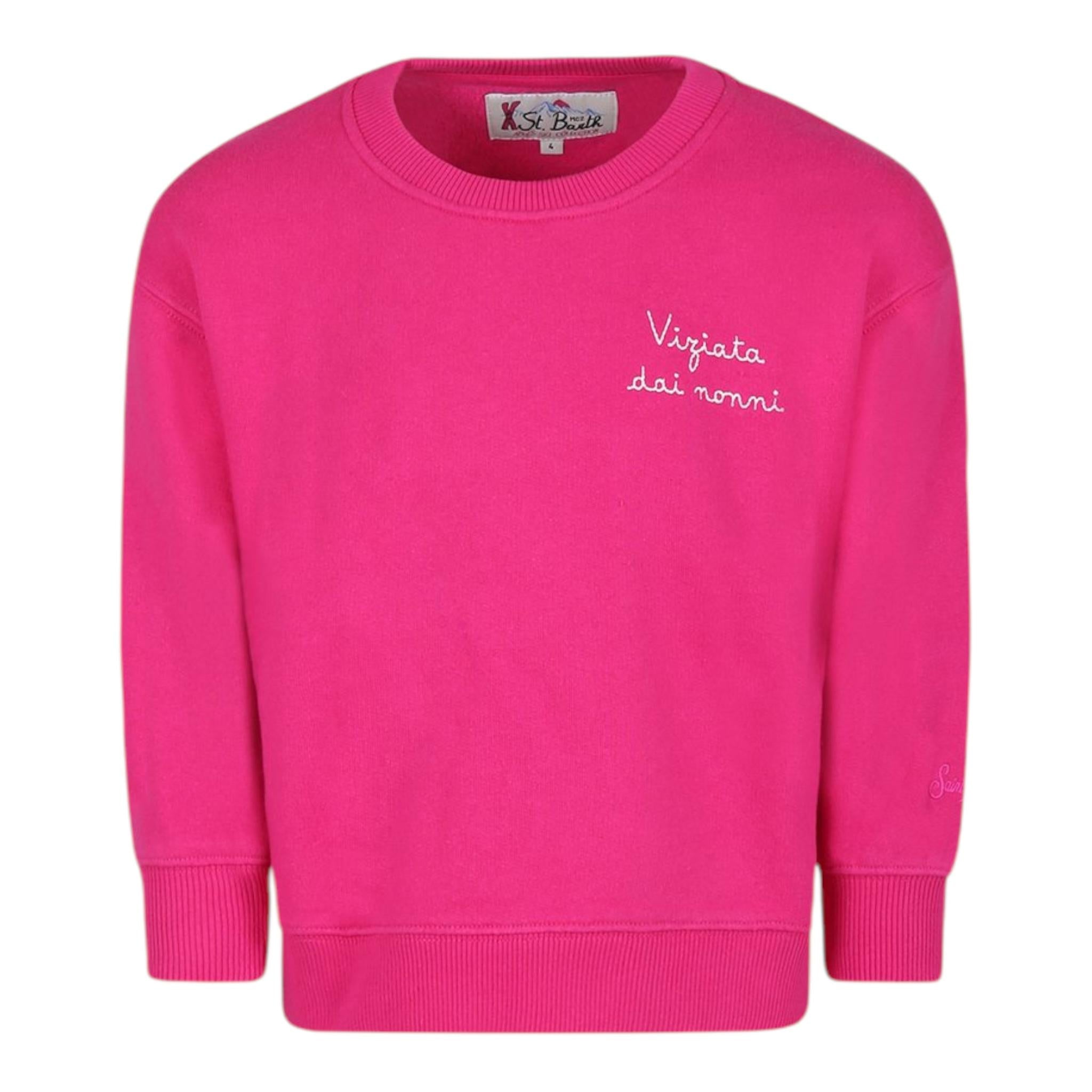 SAINT BARTH felpa girocollo tinta unita con stampa Fuxia per Bambina BRN0002 FUXIA SAINT BARTH