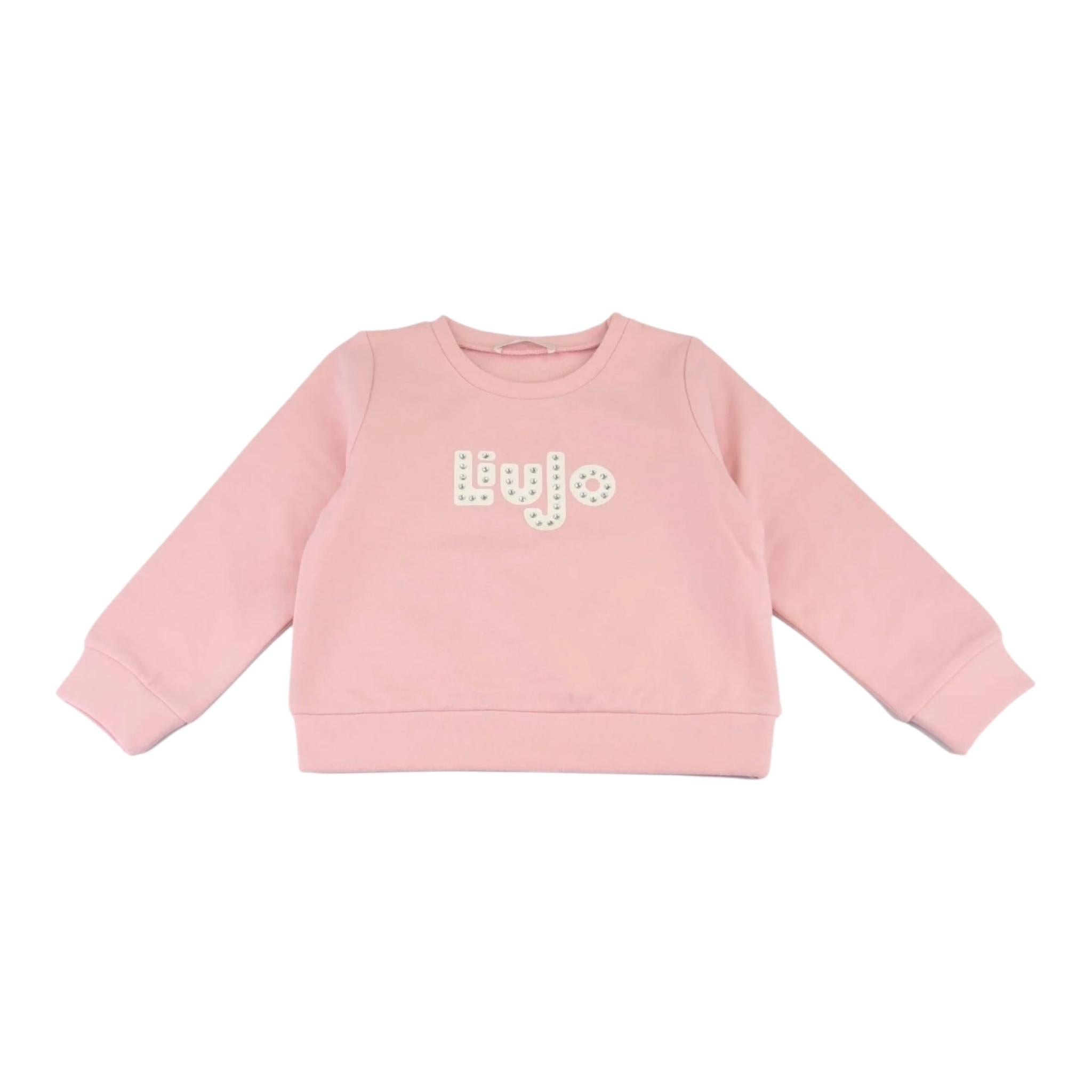 LIU JO felpa chiusa girocollo tinta unita con stampa logo Rosa per Bambina KF4060X ROSA LIU JO