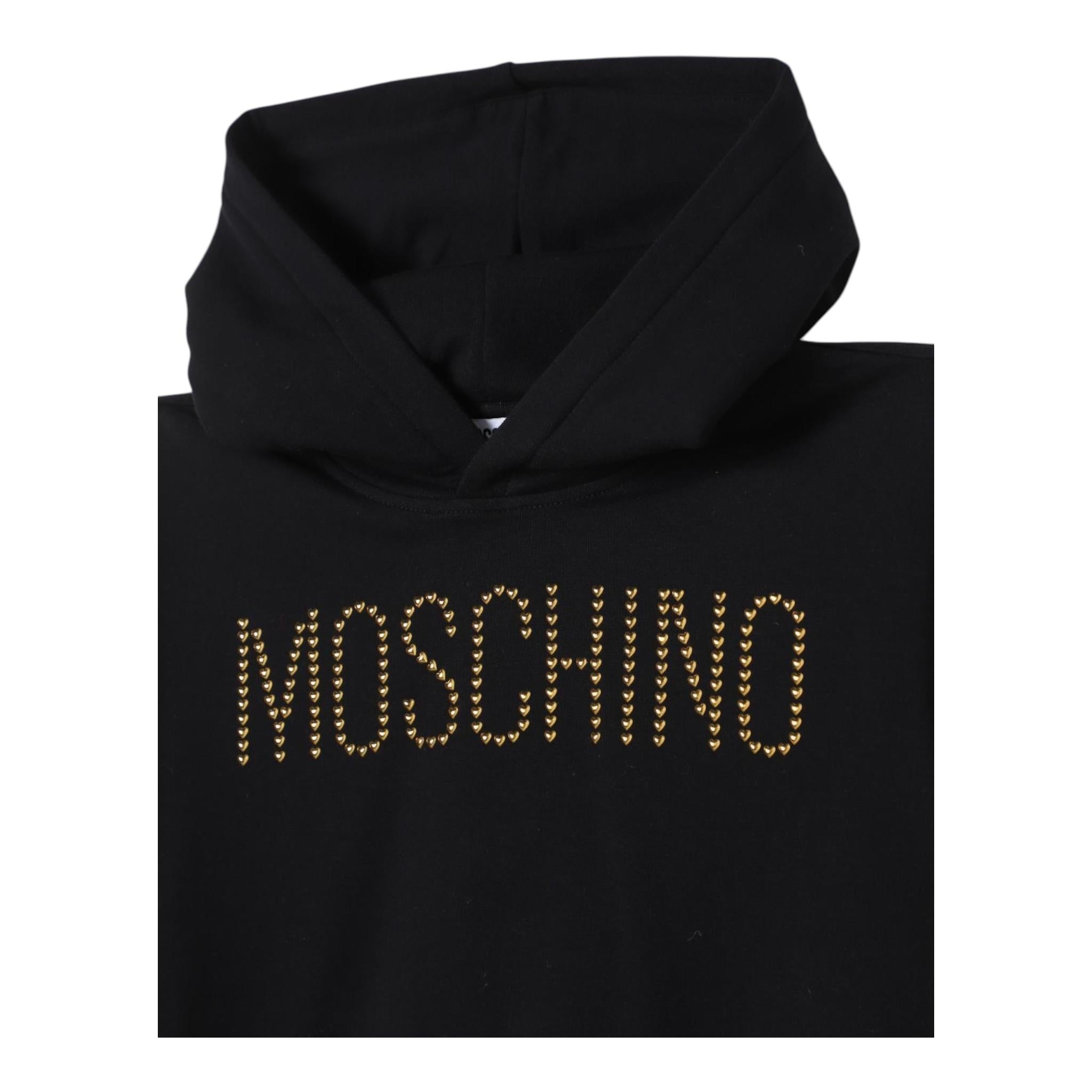 MOSCHINO felpa chiusa cn cappuccio tinta unita con applicazioni Nero per Bambina HDF05Z NERO MOSCHINO