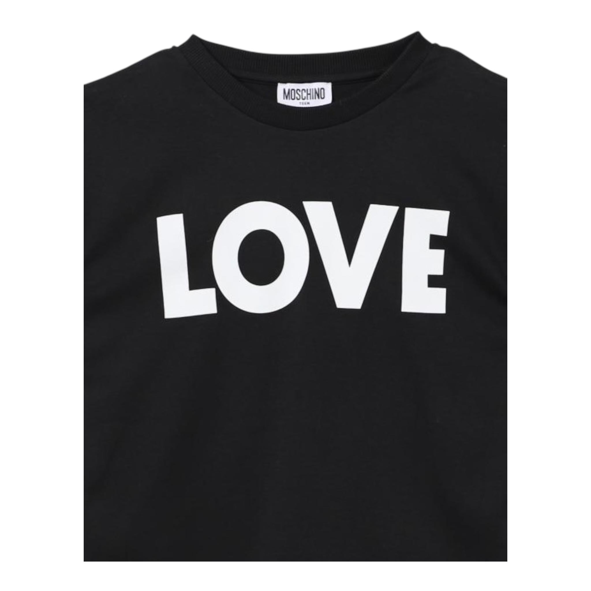 MOSCHINO t-shirt girocollo tinta unita con stampa Nero per Bambina HDM06HXXX NERO MOSCHINO
