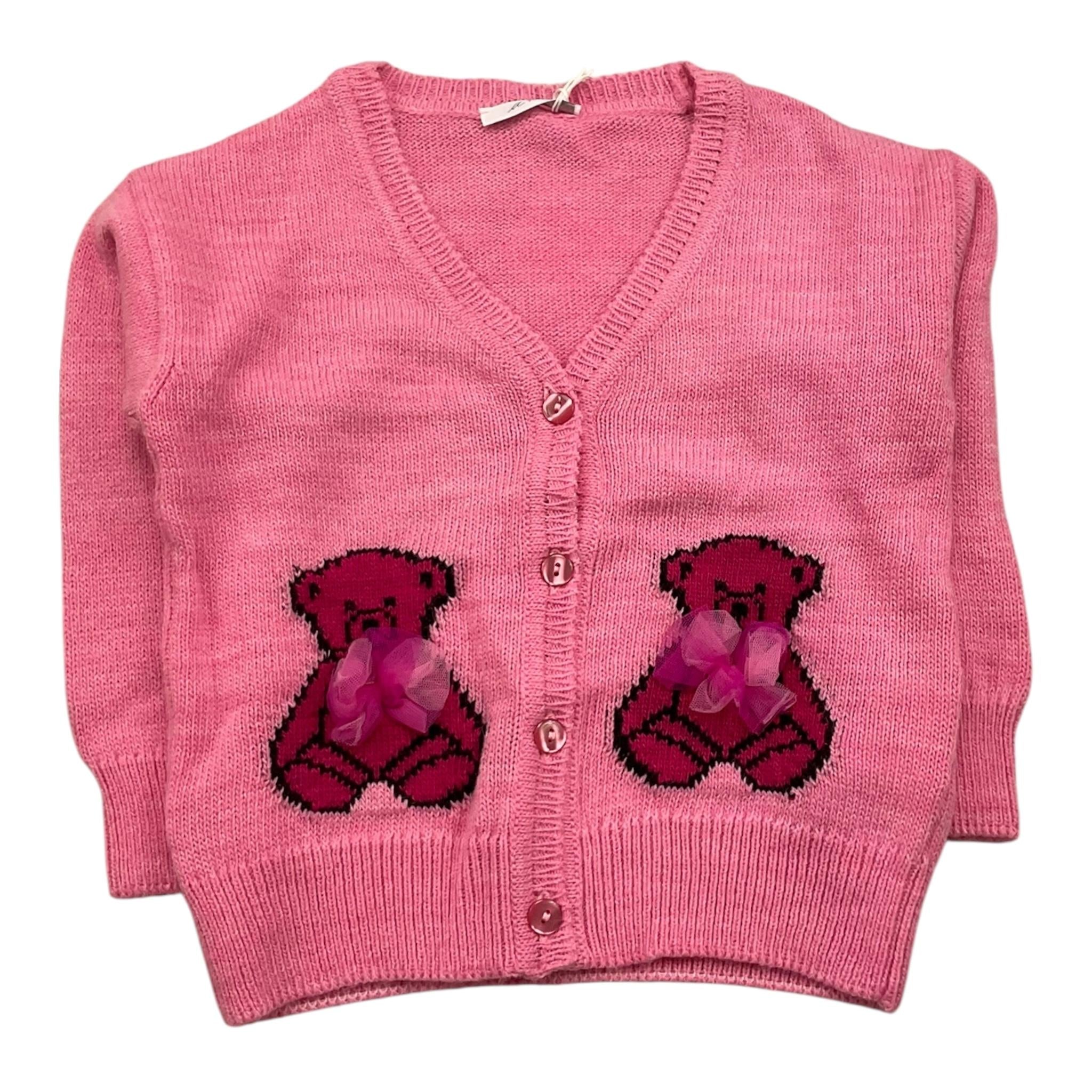 M+E' cardigan tinta unita con ricami Rosa per Neonata UE1014 ROSA M+E'