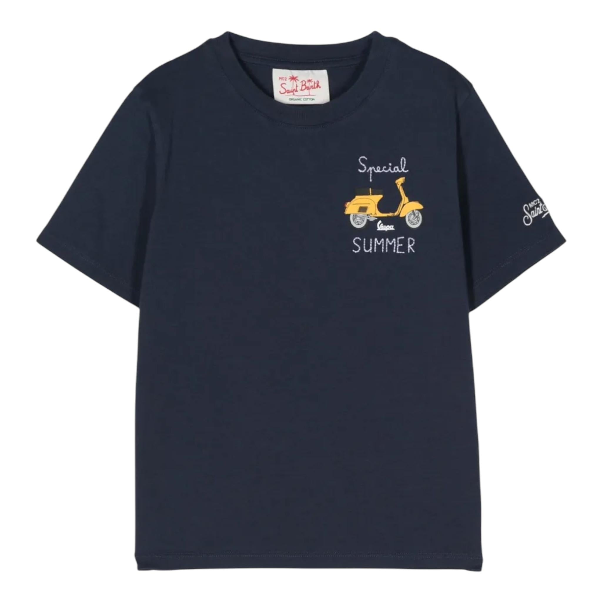 SAINT BARTH t-shirt girocollo tinta unita con stampa Blu per Bambino TSH001 BLU SAINT BARTH