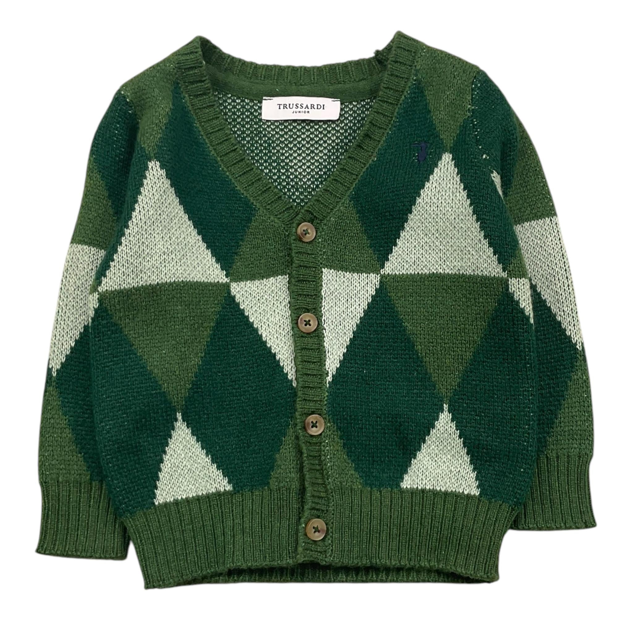 TRUSSARDI cardigan tinta unita con rombi Verde per Neonato TIA25127CD VERDE TRUSSARDI