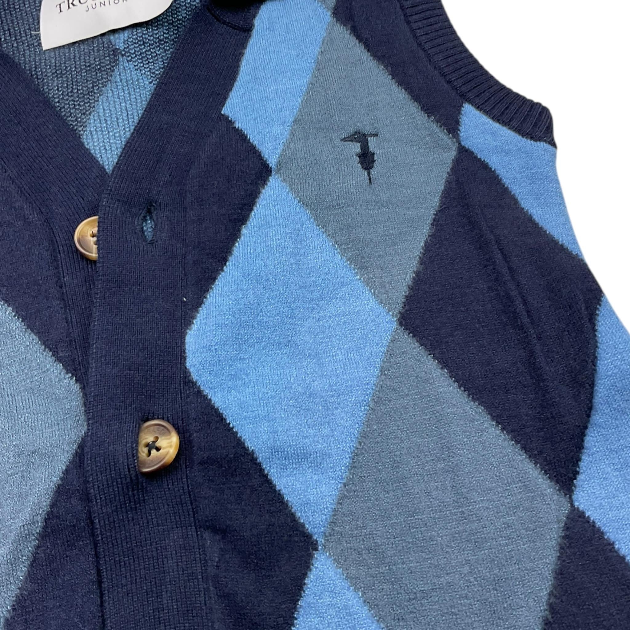 TRUSSARDI gilet tinta unita con fantasia a rombi Blu per Bambino TBA25129GL BLU TRUSSARDI