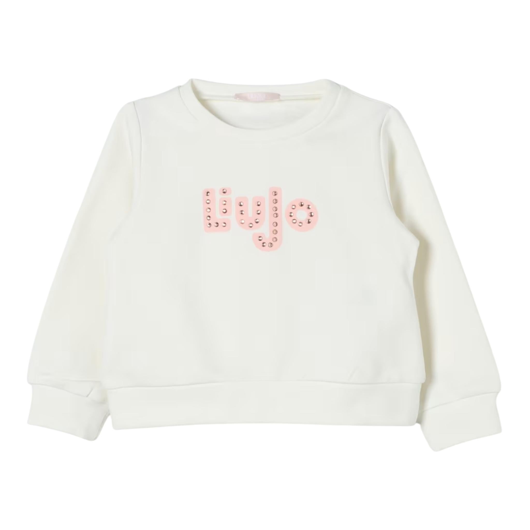 LIU JO felpa chiusa girocollo tinta unita con stampa logo Panna per Bambina KF4060 PANNA LIU JO