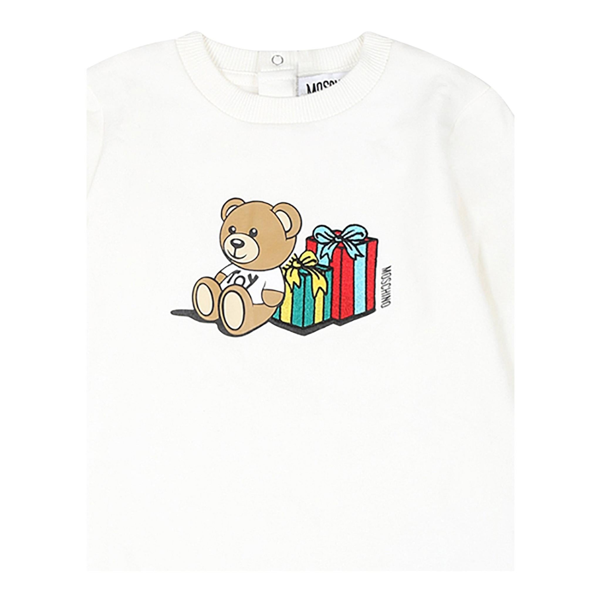 MOSCHINO abito manica lunga tinta unita con stampa in contrasto Bianco per Neonata MBV0A2X BIANCO MOSCHINO