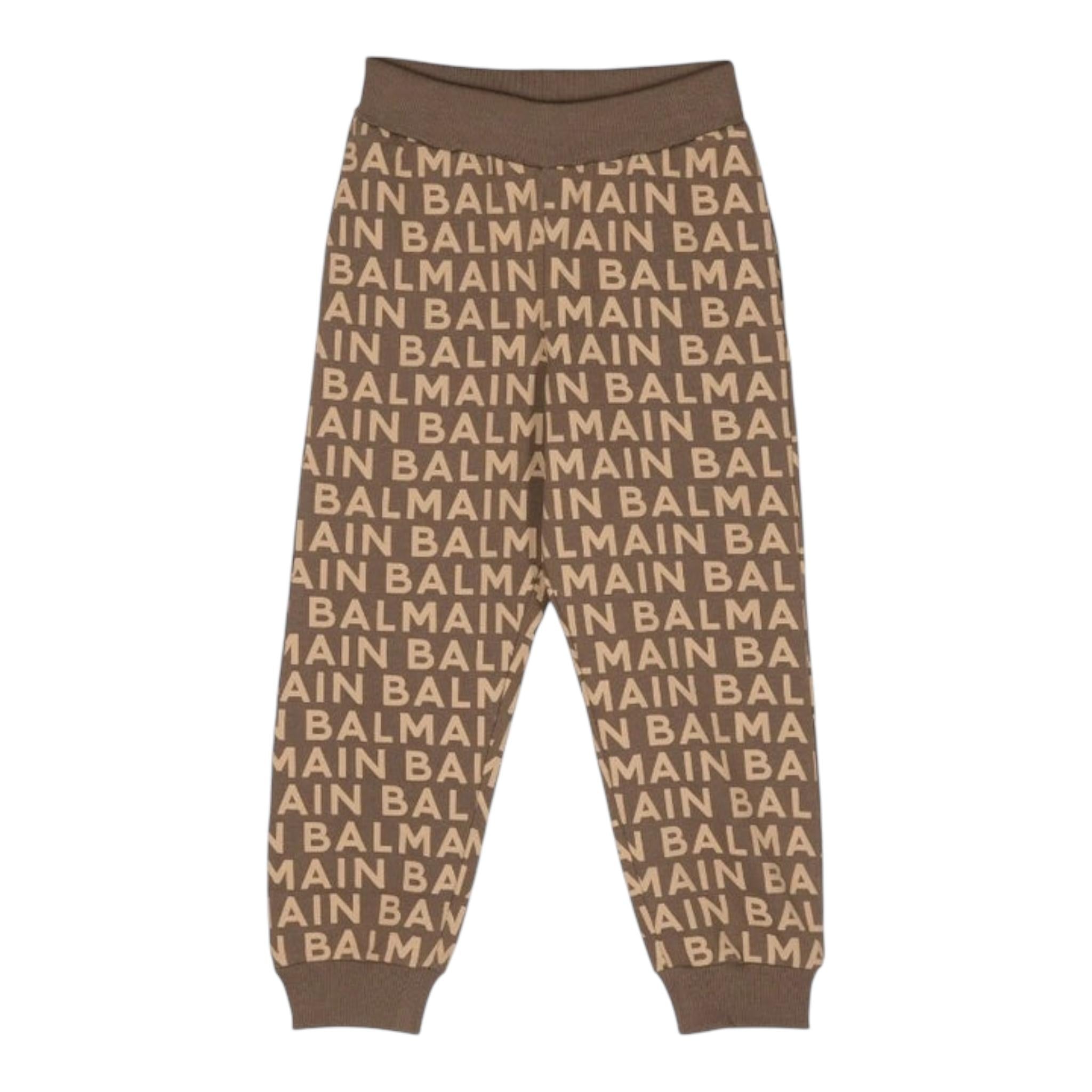 BALMAIN pantalone tinta unita con stampe logo Beige per Bambino BT6Q40 BEIGE BALMAIN