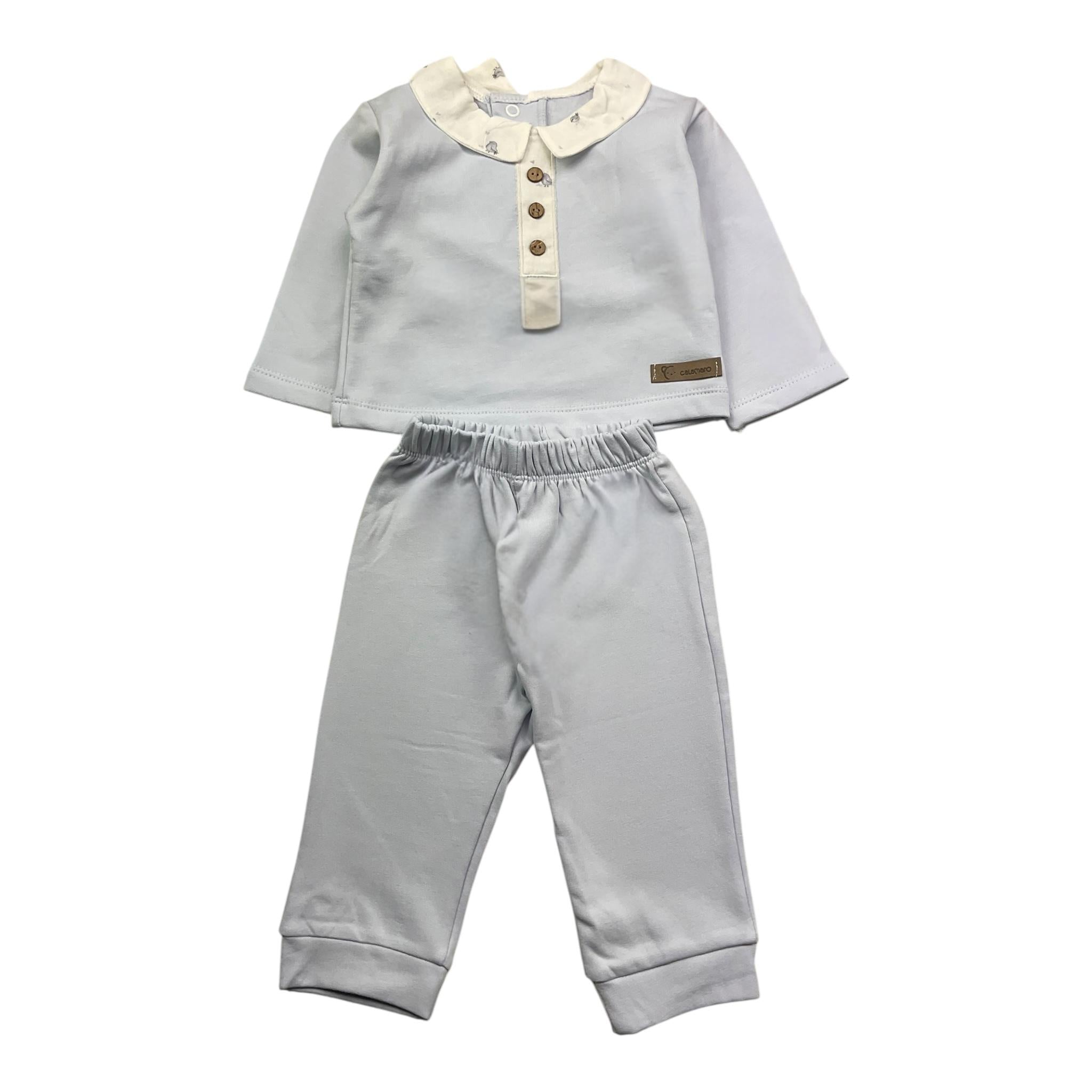 CALAMARO completo 2pz polo-pantalone tinta unita con stampa Azzurro per Neonato 11016 AZZURRO CALAMARO
