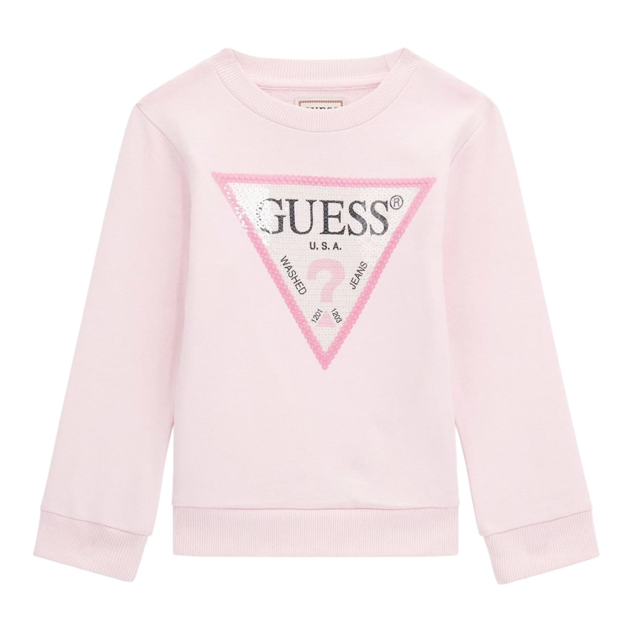 GUESS felpa chiusa girocollo tinta unita con logo Rosa per Neonata K4YQ10KA6R3XX ROSA GUESS