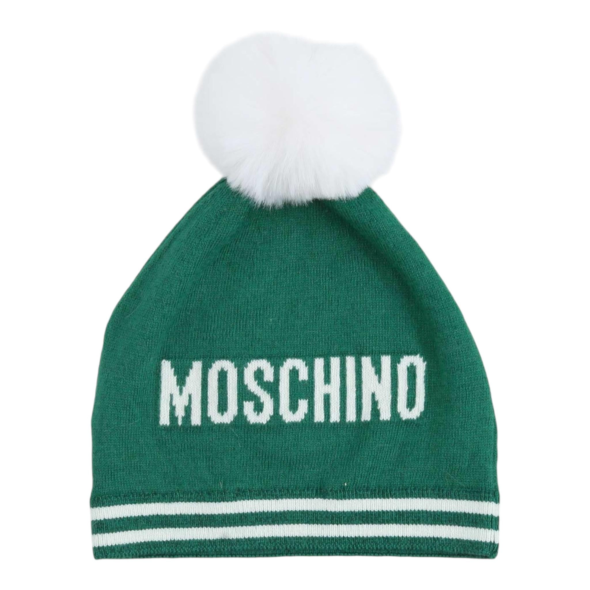 MOSCHINO cappello tinta unita con stampa e pon pon Verde per Neonato MUX04WX VERDE MOSCHINO