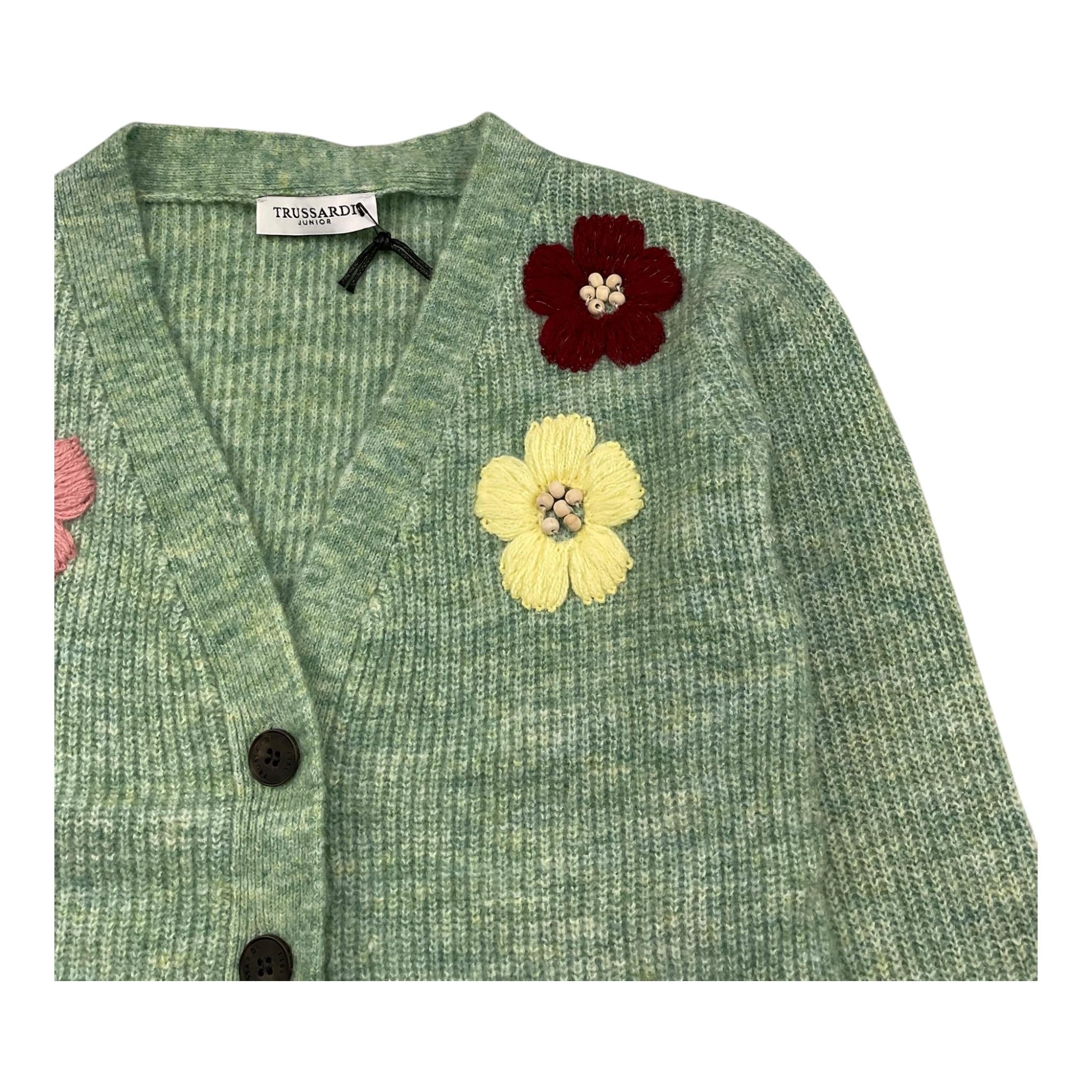 TRUSSARDI cardigan tinta unita con ricami Verde per Bambina TGA25091CD VERDE TRUSSARDI