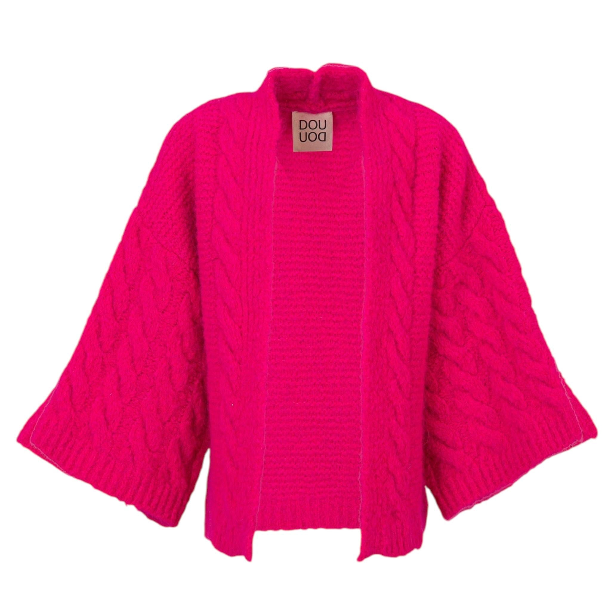 DOU DOU cardigan tinta unita manica larga Fuxia fluo per Bambina DV9A40 FUXIA FLUO DOU DOU