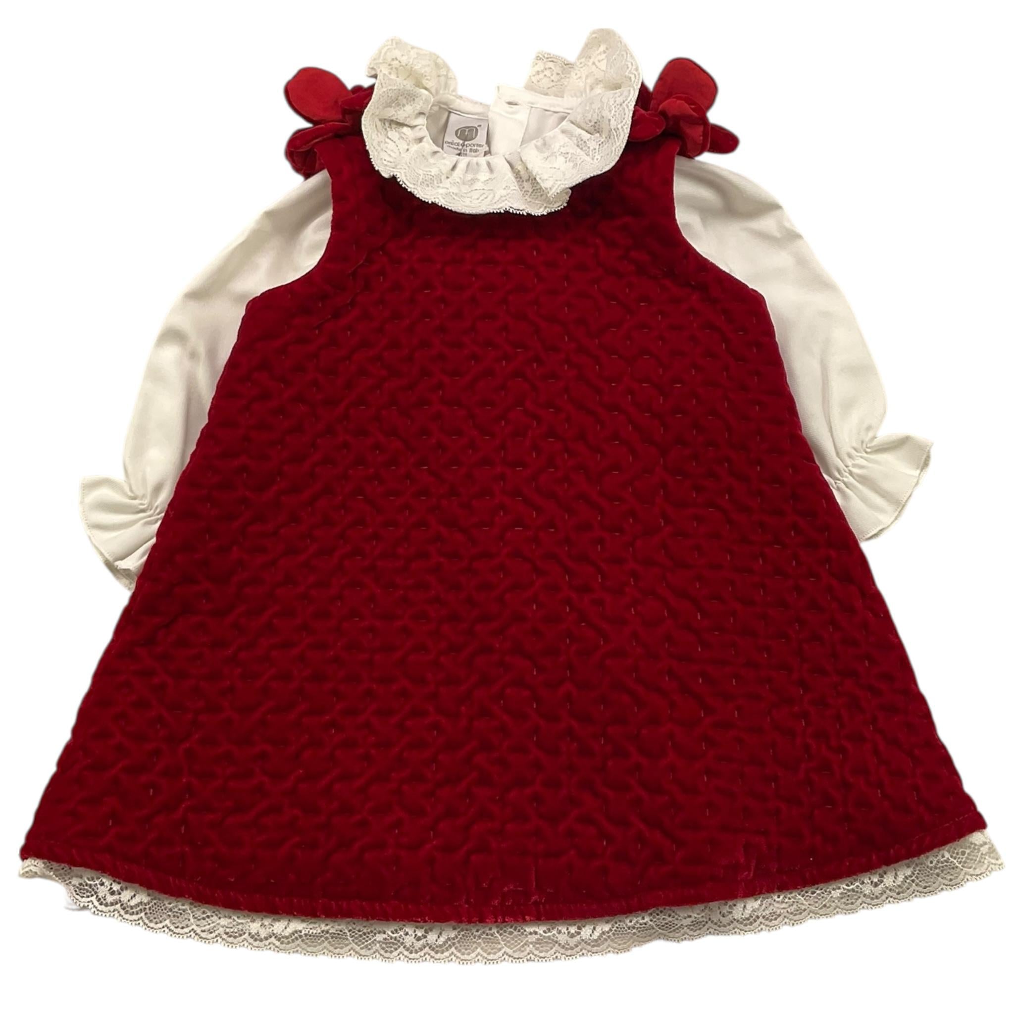 MARLU' set camicia-abito giromanica bicolore Rosso/bianco per Neonata UH828 ROSSO/BIANCO MARLU'