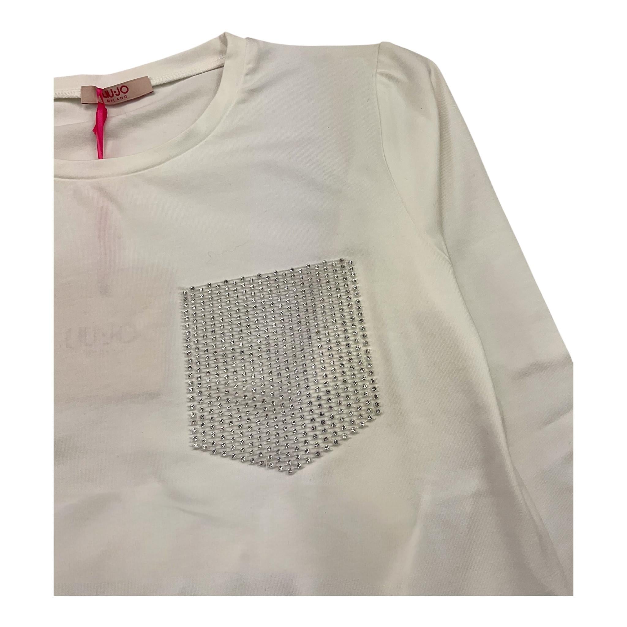 LIU JO shirt tinta unita girocollo con brillantini Bianco per Bambina GF4185 BIANCO LIU JO