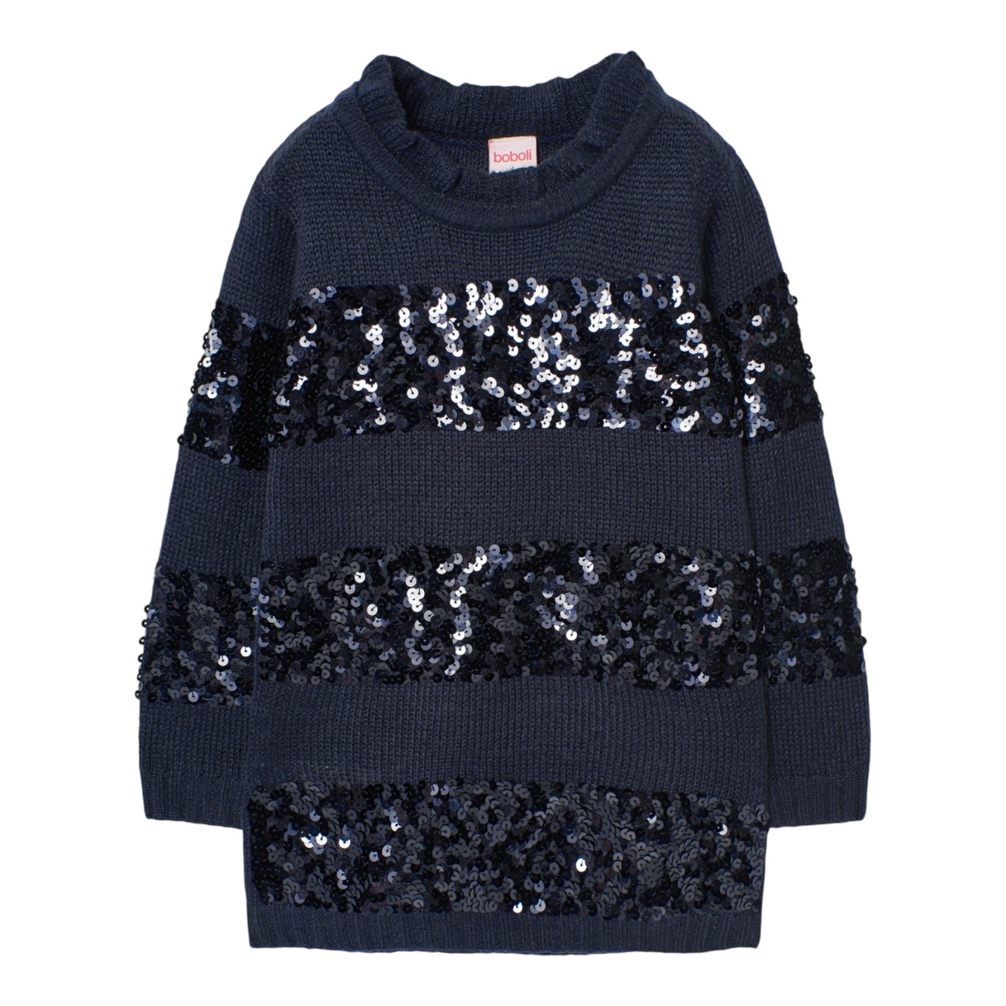BOBOLI abito in maglia girocollo tinta unita cn paillttes Blu per Bambina 729244 BLU BOBOLI