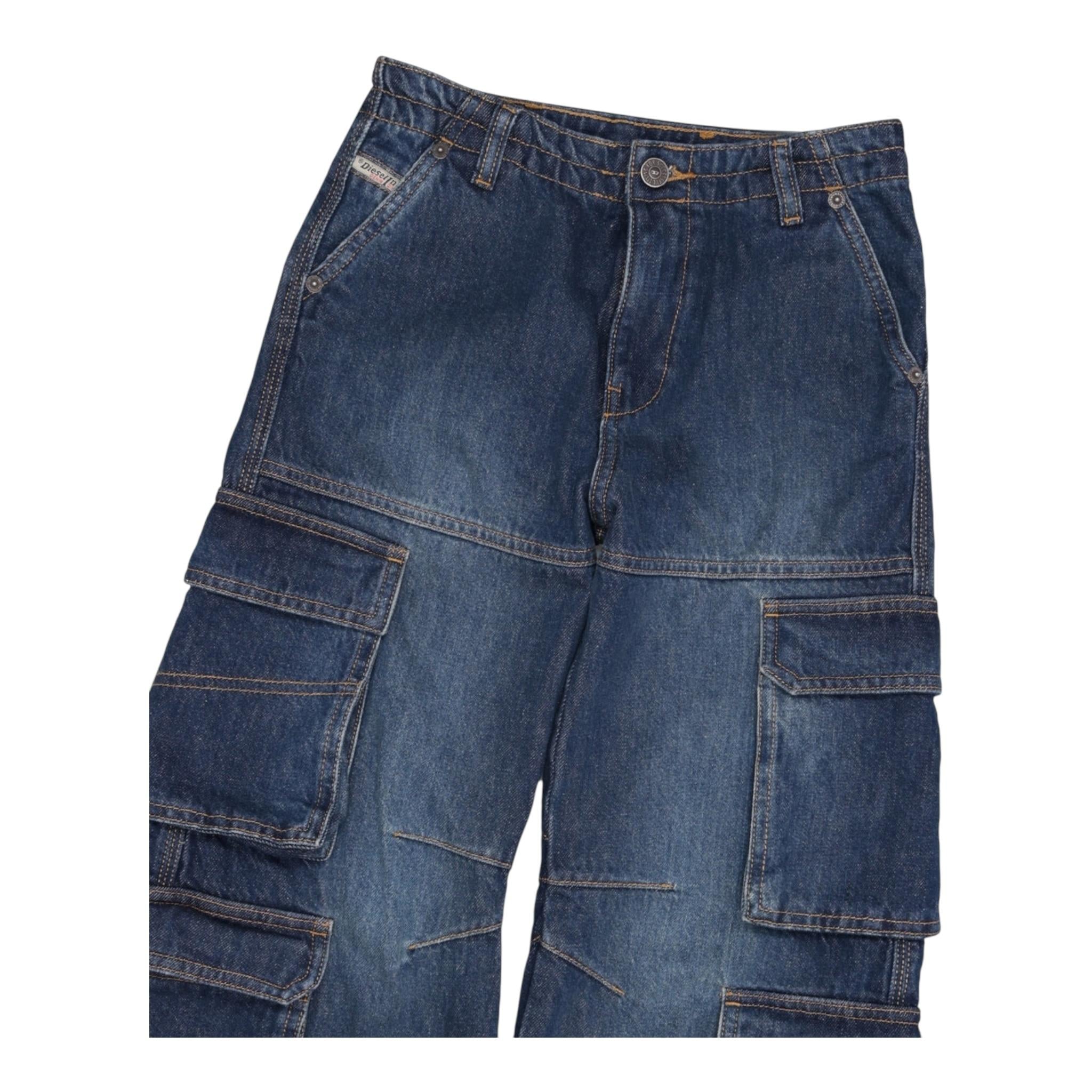 DIESEL jeans tinta unita modello palazzo/cargo Blu per Bambina J01725XX BLU DIESEL
