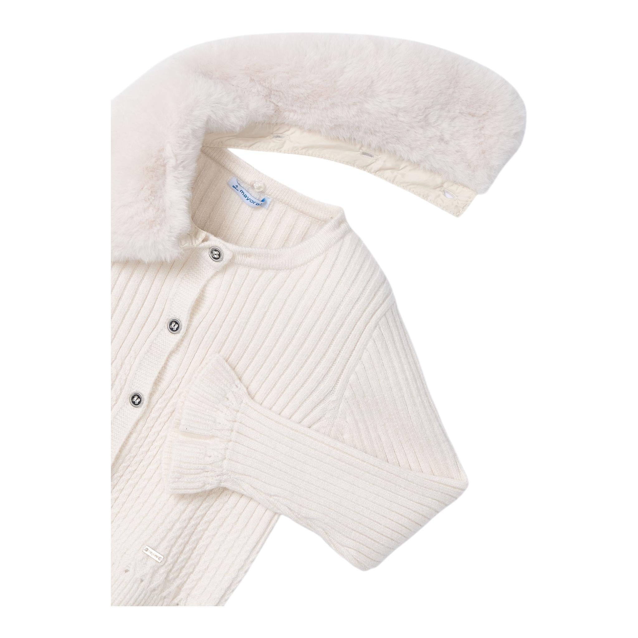 MAYORAL cardigan tinta unita con collo pelliccia Panna per Bambina 4309 PANNA MAYORAL