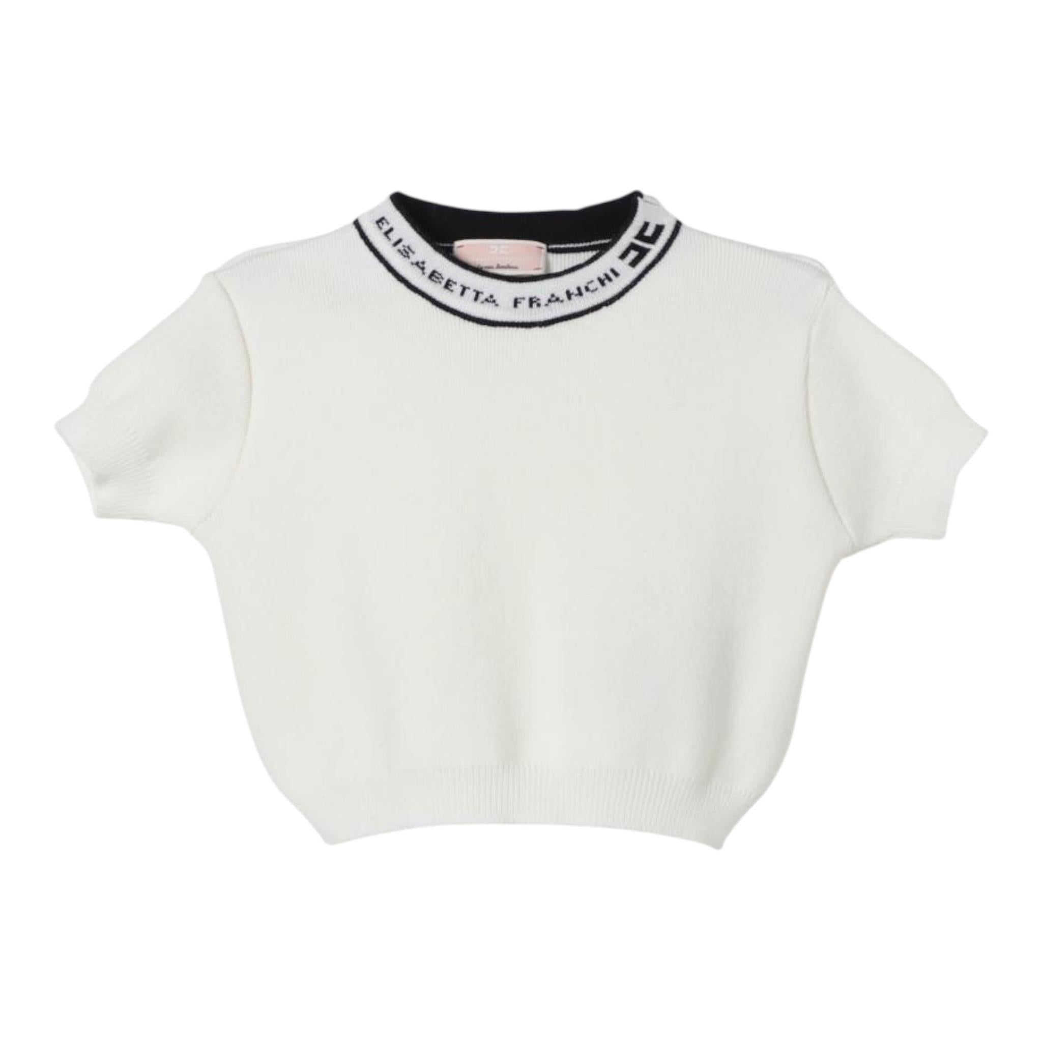 ELISABETTA FRANCHI t-shirt in maglia tinta unita cn collo logato Panna per Bambina EGMA025X PANNA ELISABETTA FRANCHI