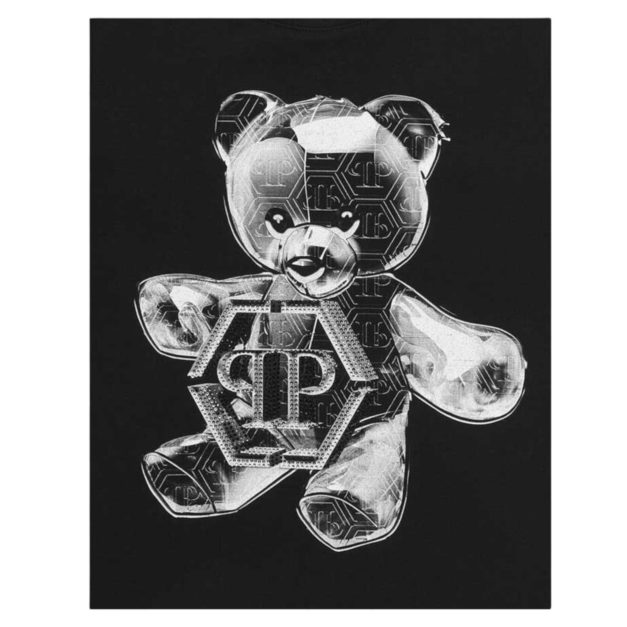 PHILIPPE PLEIN t-shirt girocollo tinta unita con stampa logo Nero per Bambino BTK1259 NERO PHILIPPE PLEIN
