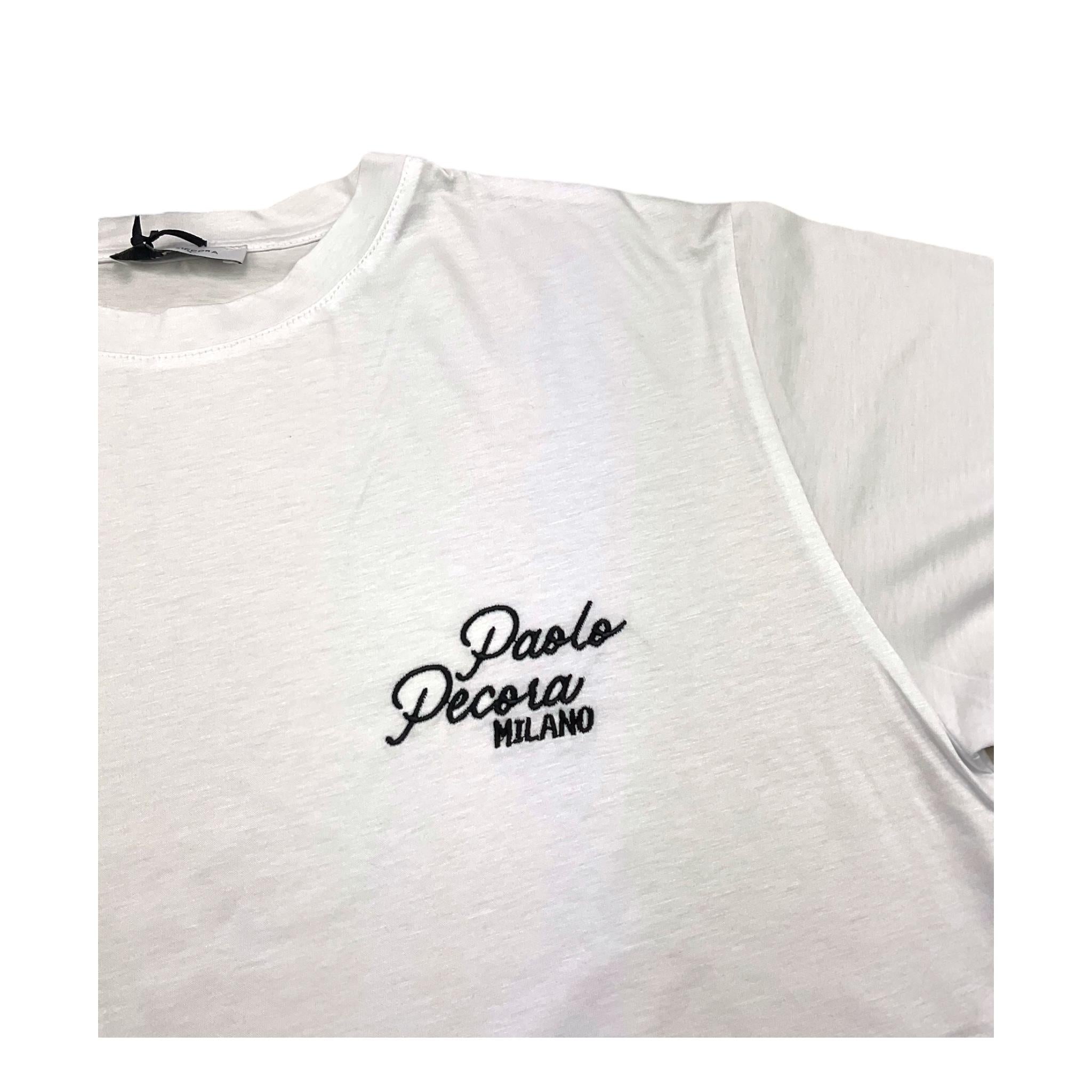 t-shirt girocollo tinta unita con stampa in contrasto PP4048 BIANCO PAOLO PECORA