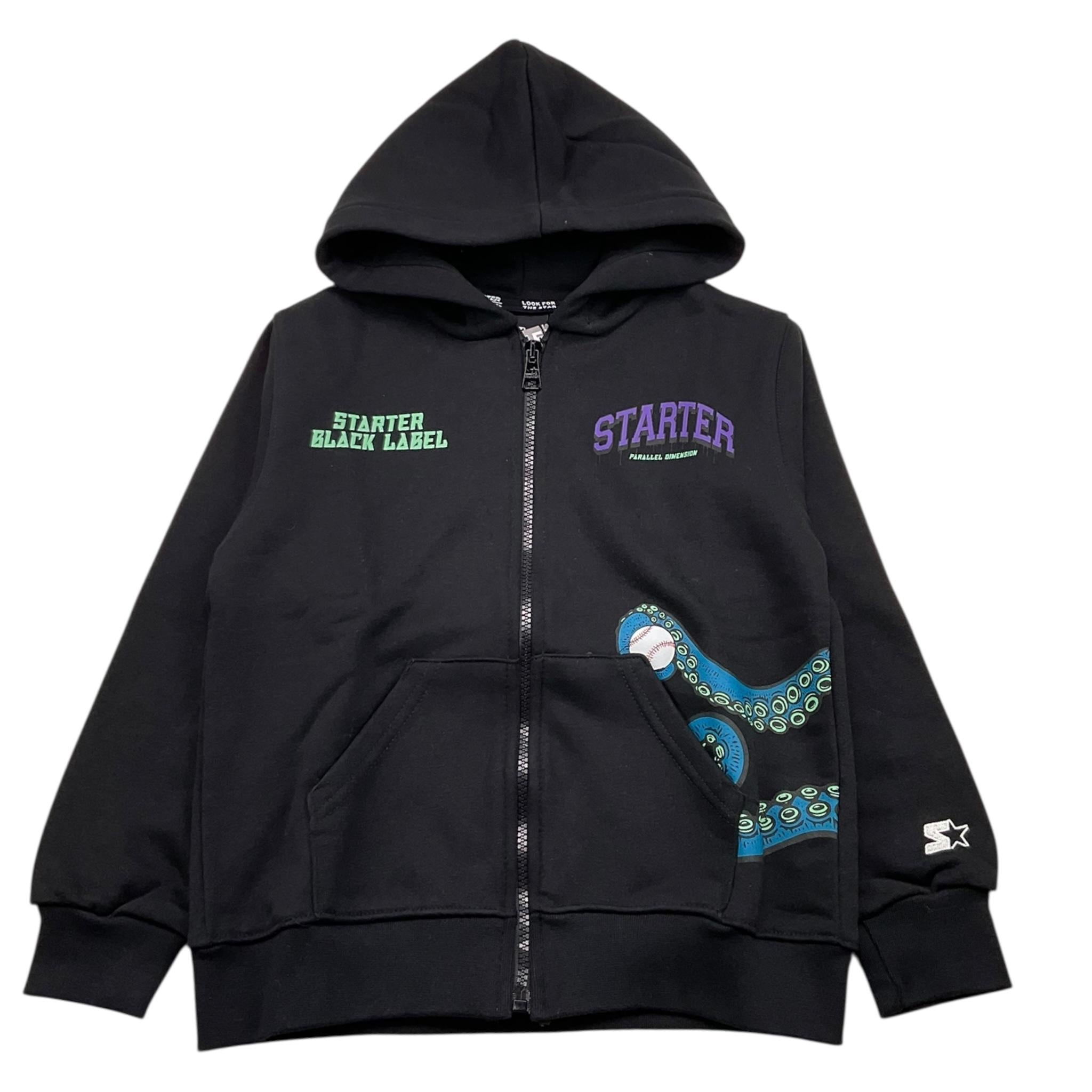STARTER felpa con zip e cappuccio tinta unita con stampa Nero per Bambino 1305 NERO STARTER