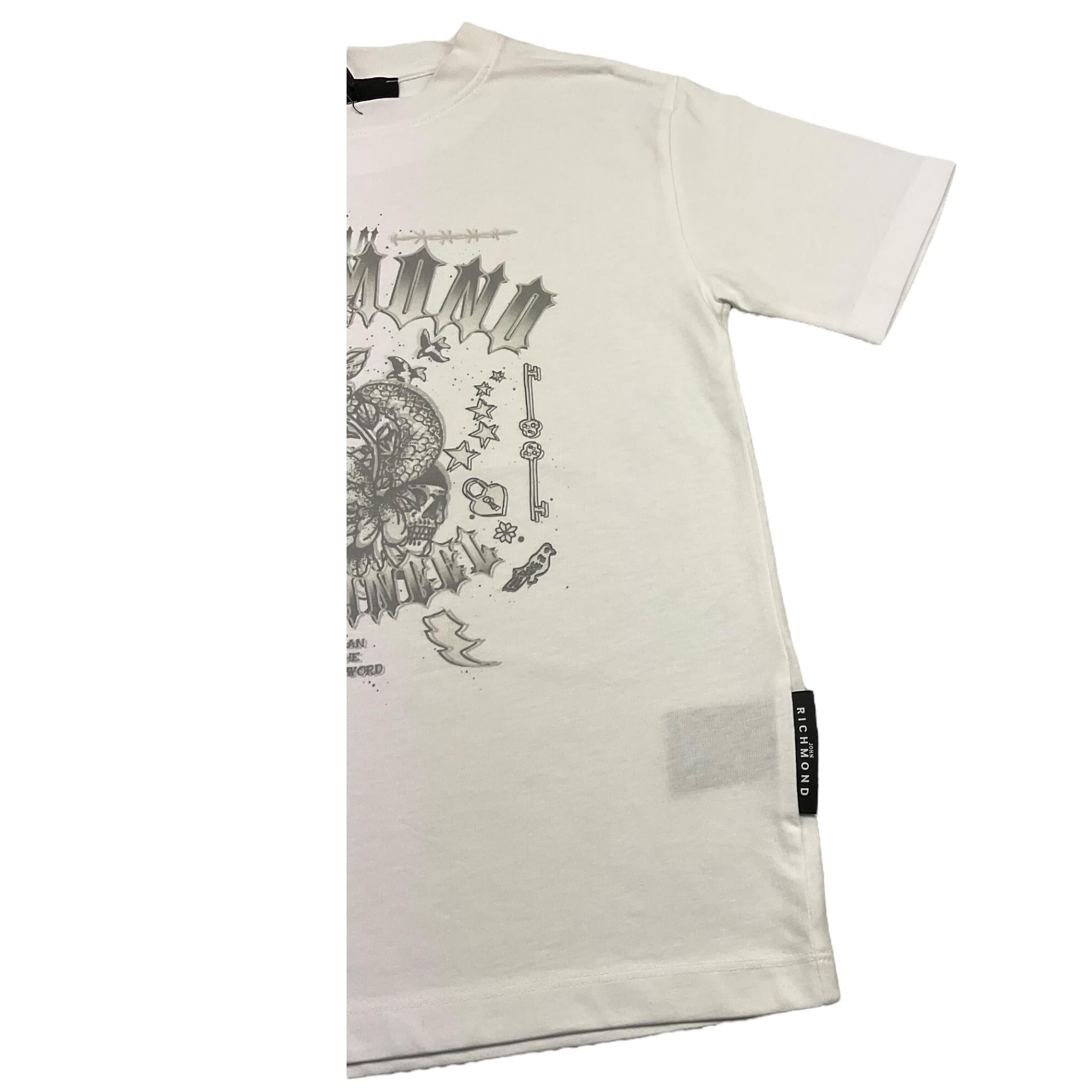 JOHN RICHMOND t-shirt girocollo tinta unita cn stampa in contrasto Bianco per Bambino RBA25026TS BIANCO JOHN RICHMOND
