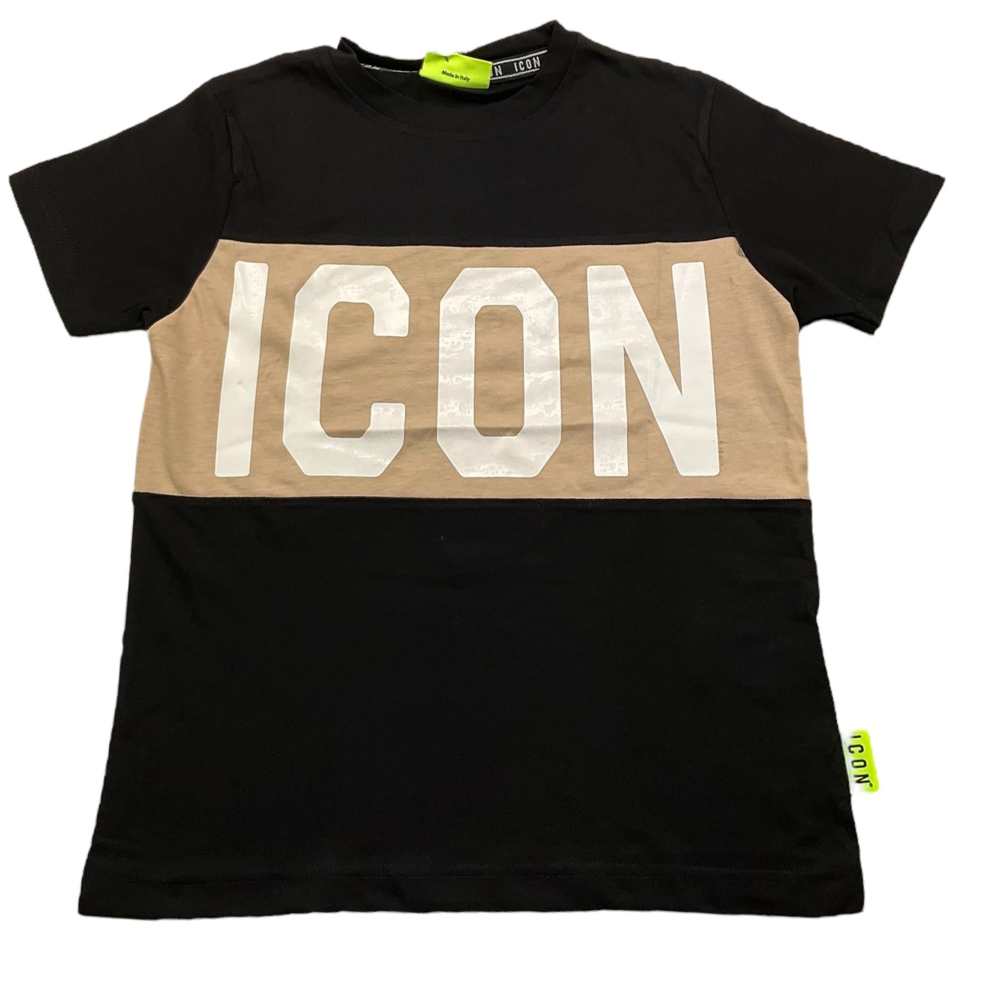 ICON t.shirt girocollo tinta unita con logo Nero per Bambino IBKS00340 NERO ICON