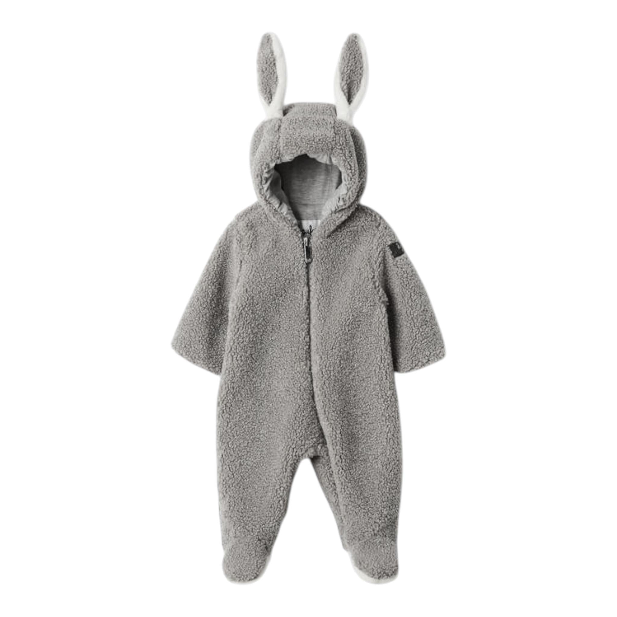 IL GUFO tutina tinta unita con orecchie e zip Grigio per Neonato A24NO058PE015 GRIGIO IL GUFO