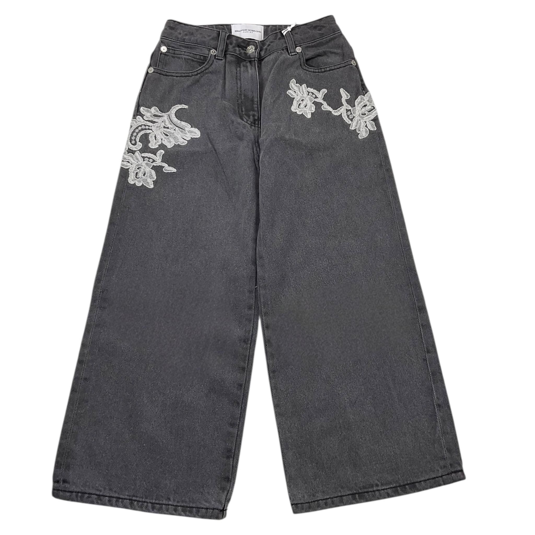 ERMANNO SCERVINO jeans tinta unita modello palazzo con ricami Grigio per Bambina SFPA003 GRIGIO ERMANNO SCERVINO