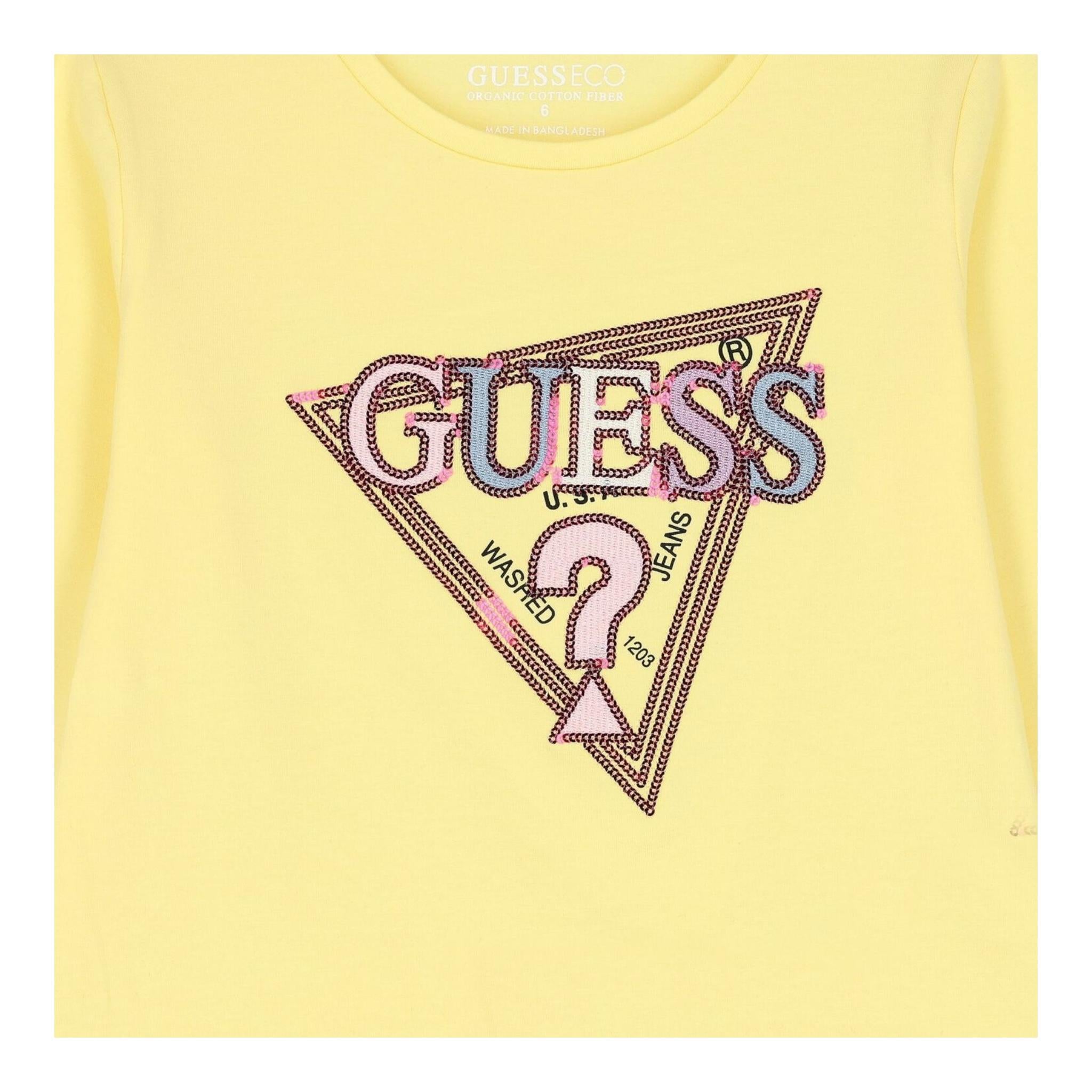 GUESS shirt girocollo tinta unita con stampa Giallo per Bambina K4YI11K6YW4J GIALLO GUESS