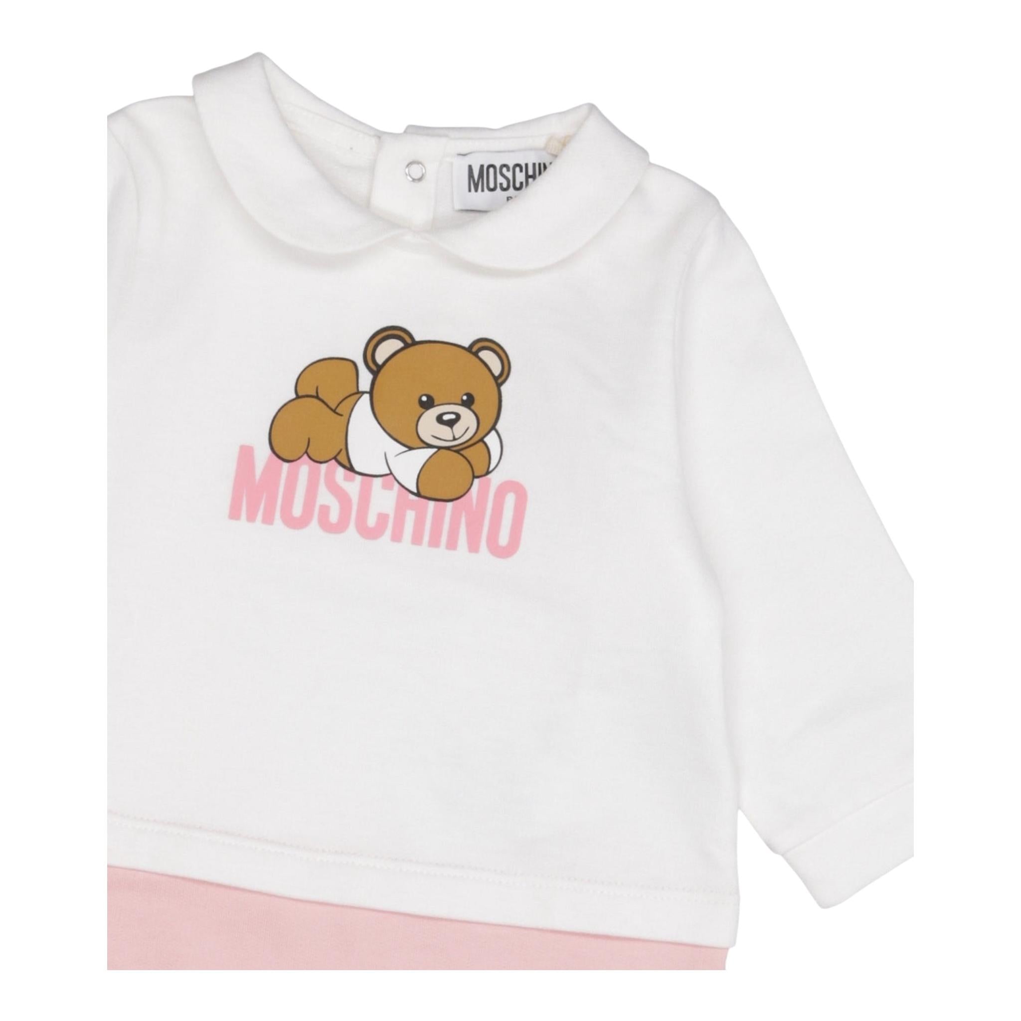 MOSCHINO tutina bicolore manica lunga con stampa orso Bianco/rosa per Neonata MUY06ZX BIANCO/ROSA MOSCHINO