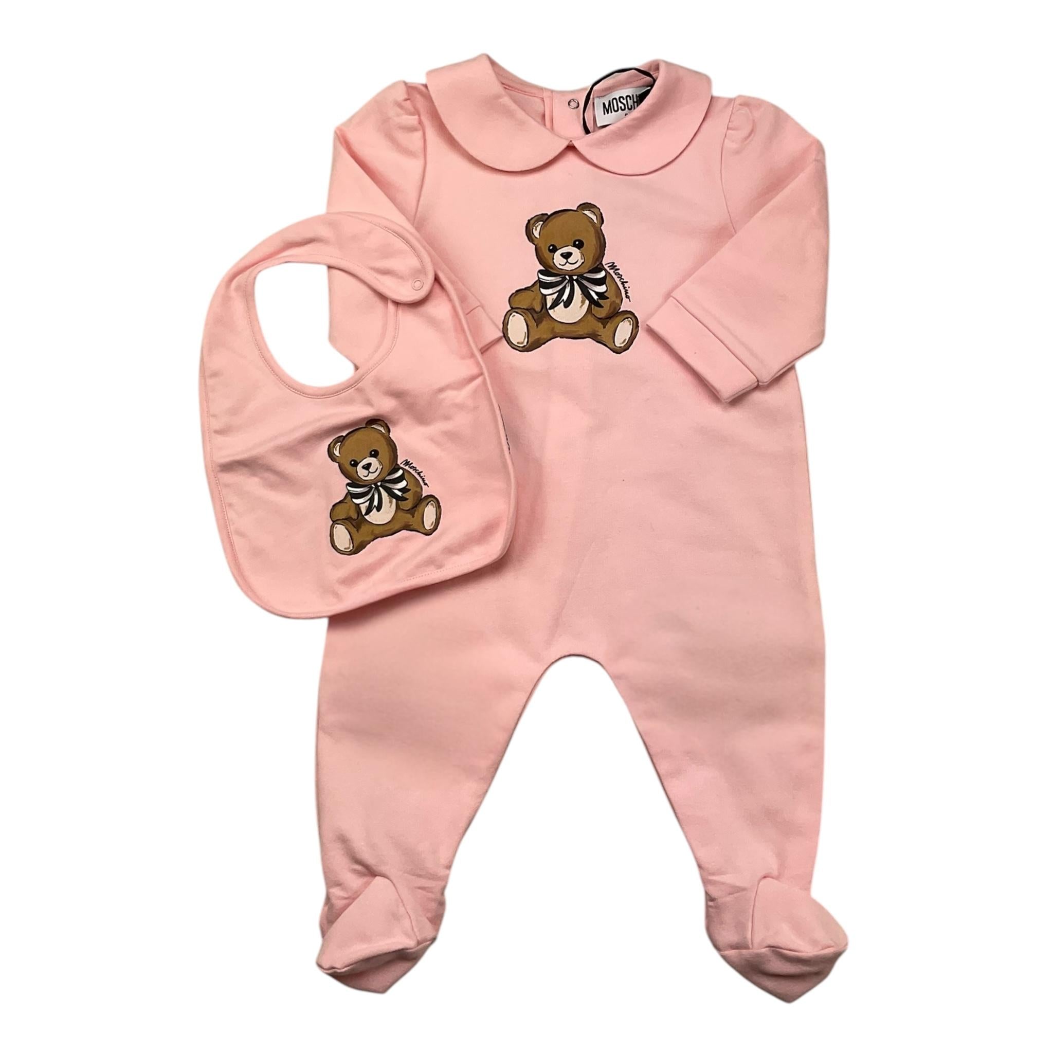 MOSCHINO set tutina tinta unita con bavetta Rosa per Neonata MDY01A ROSA MOSCHINO