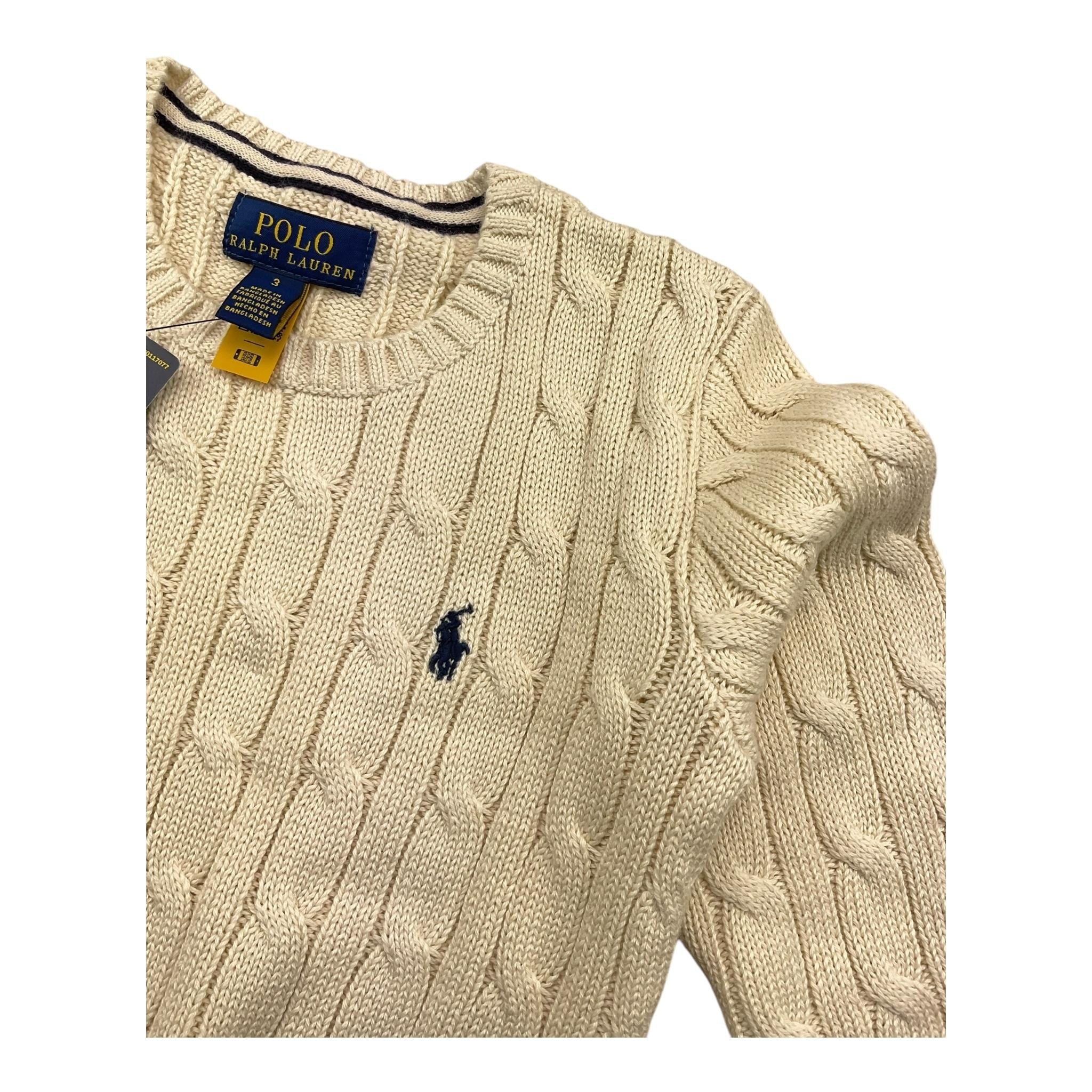 RALPH LAUREN maglia girocollo tinta unita con ricamo logo Crema per Bambino 322702674068J CREMA RALPH LAUREN
