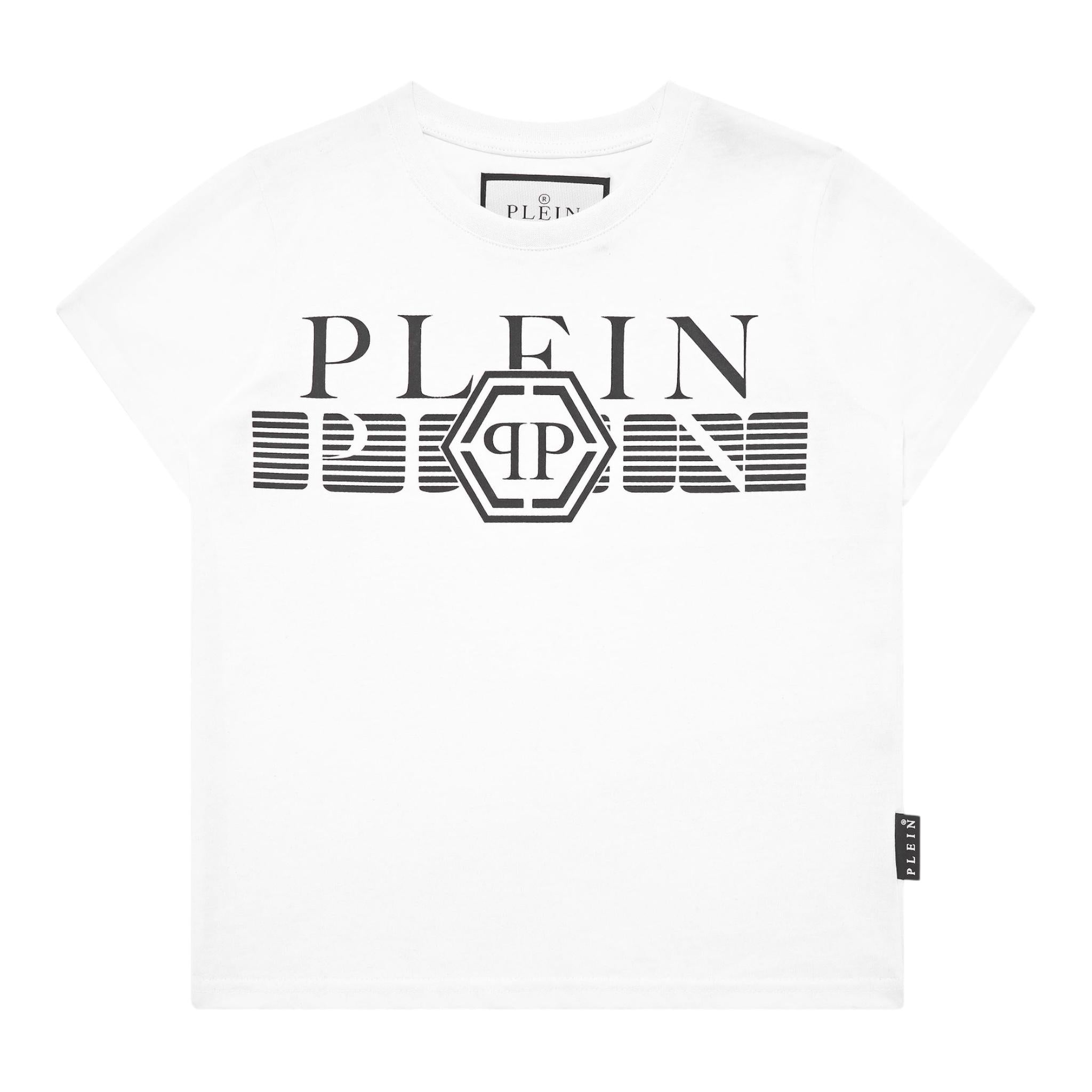 PHILIPPE PLEIN t-shirt girocollo tinta unita con stampa logo Bianco per Bambino BTK1265 BIANCO PHILIPPE PLEIN