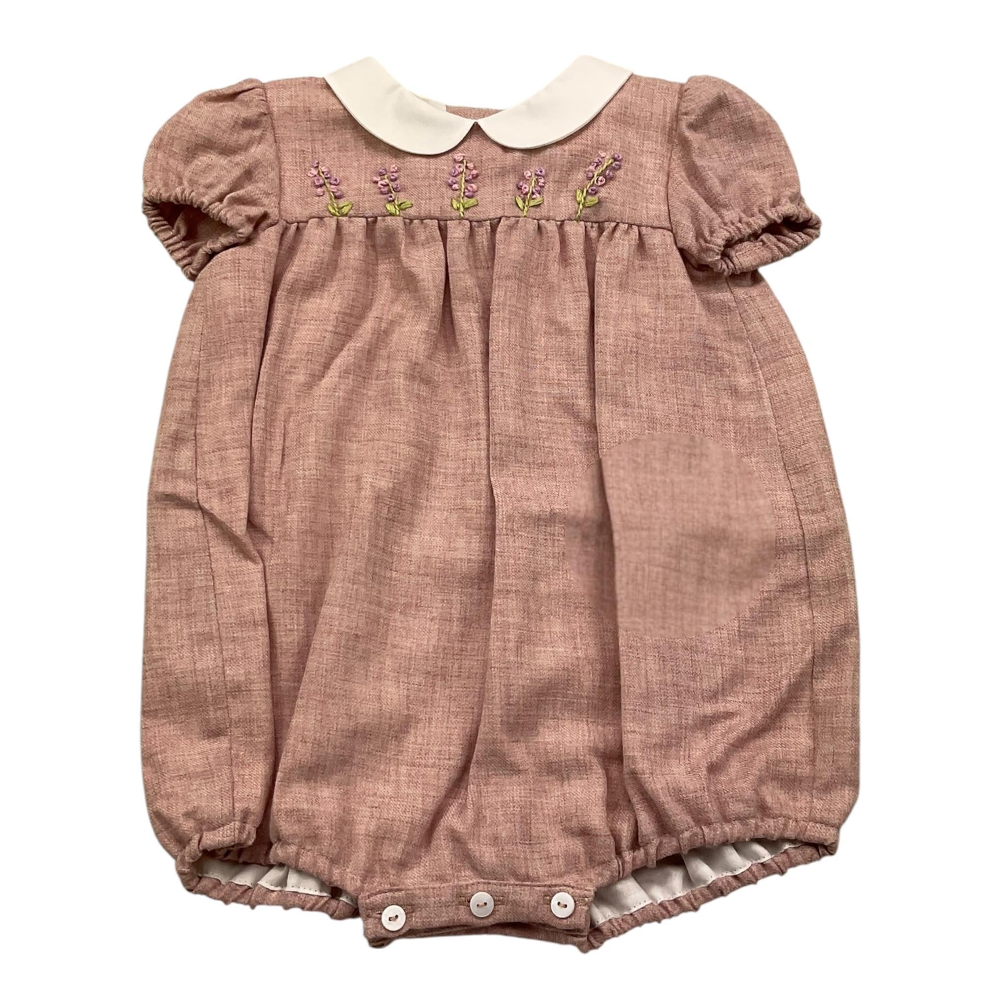 ILFAROBIMBI pagliaccetto mezza manica tinta unitacon ricami Rosa per Neonata INF50981 ROSA ILFAROBIMBI