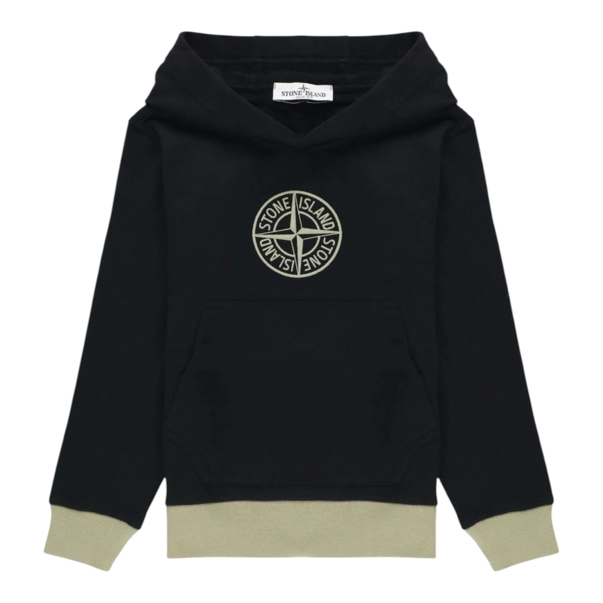 STONE ISLAND felpa bicolore con cappuccio e stampa Nero/verde per Bambino 811660644 NERO/VERDE STONE ISLAND