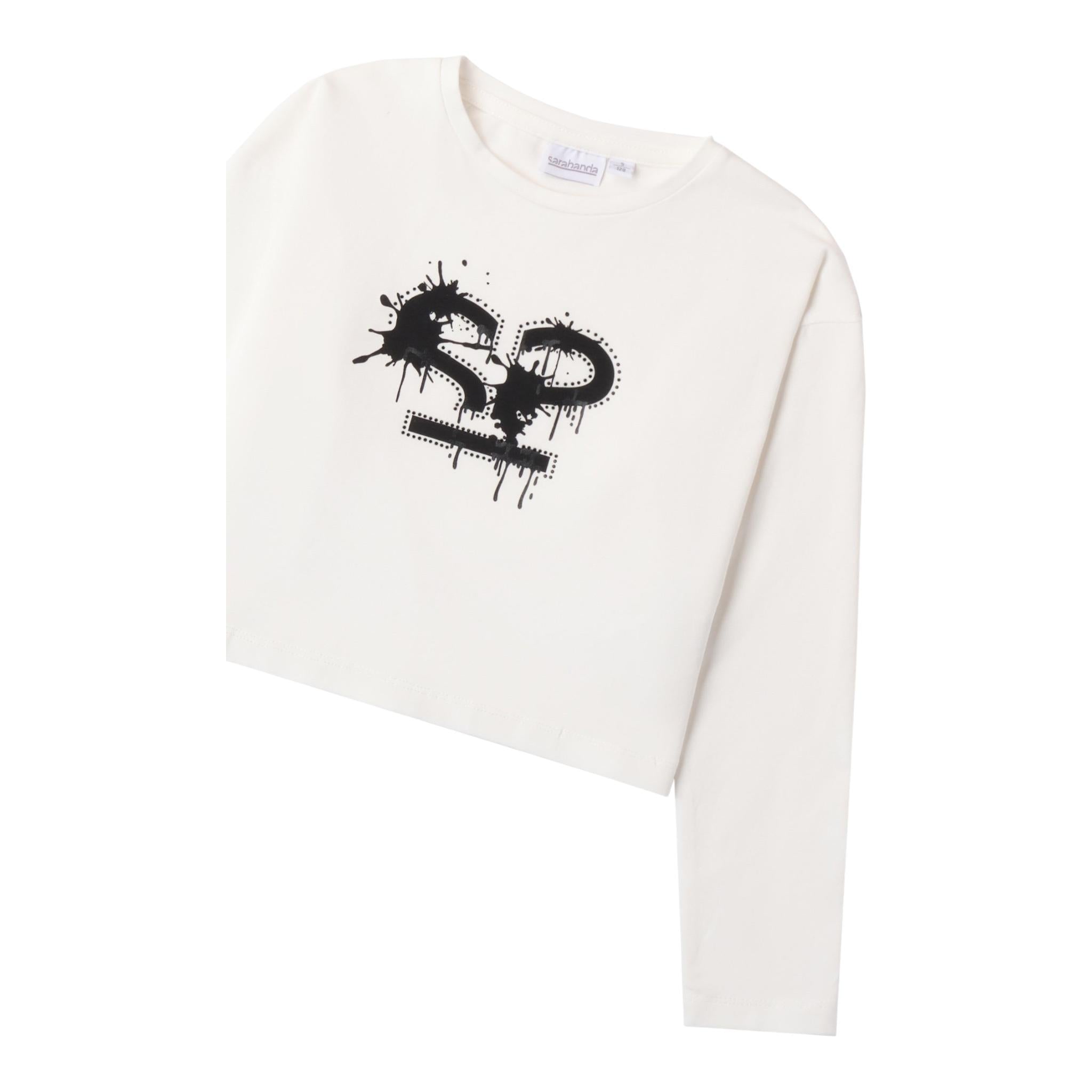SARABANDA shirt girocollo tinta unita con stampa in contrasto Bianco per Bambina 0A612 BIANCO SARABANDA