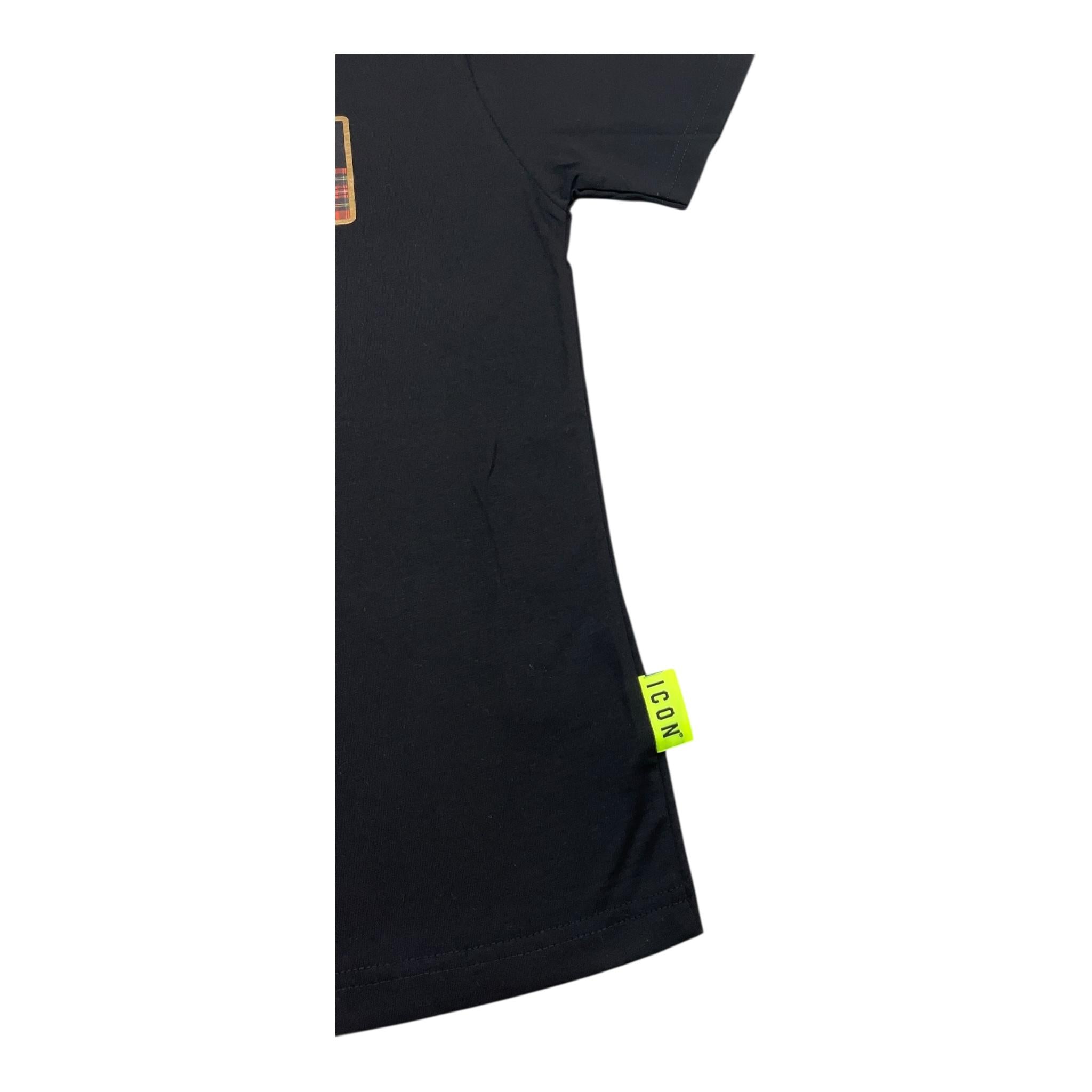 ICON t-shirt girocollo tinta unita con logo Nero per Bambino IBKS008 NERO ICON