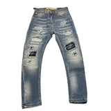 YES LONDON jeans tinta unita con girovita regolabile e strappi Azzurro per Bambino JR1083J AZZURRO YES LONDON