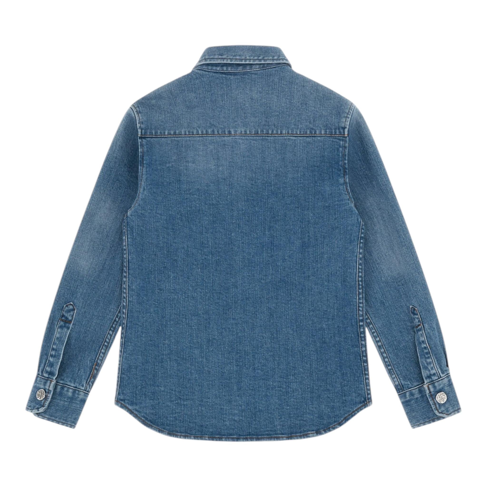 ROBERTO CAVALLI camicia manica lunga in denim tinta unita con taschino e logo Azzurro per Bambino TJJ70B AZZURRO ROBERTO CAVALLI